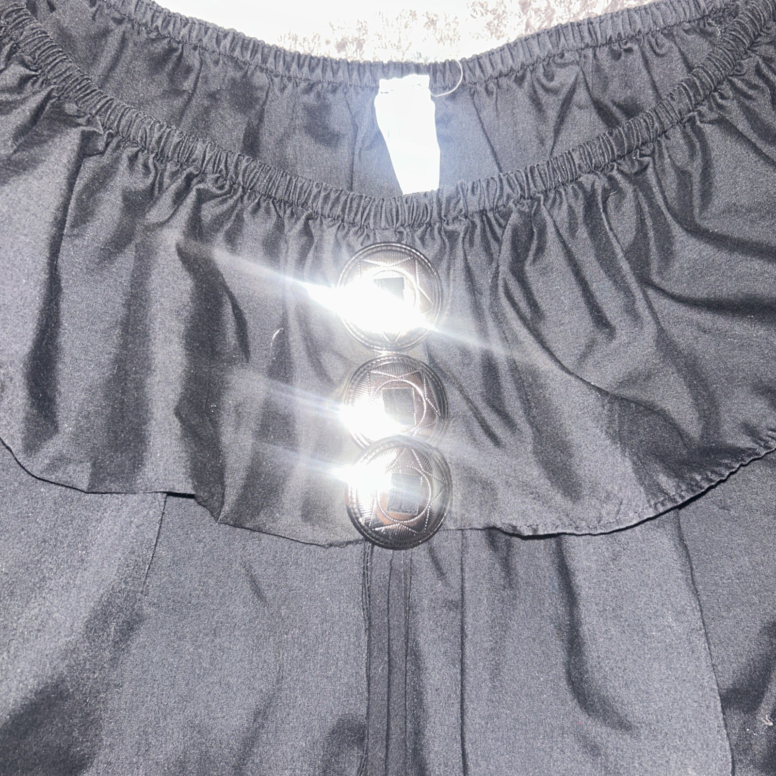 Vintage Malco Modes Blouse Womens large black off shoulder with silver accents