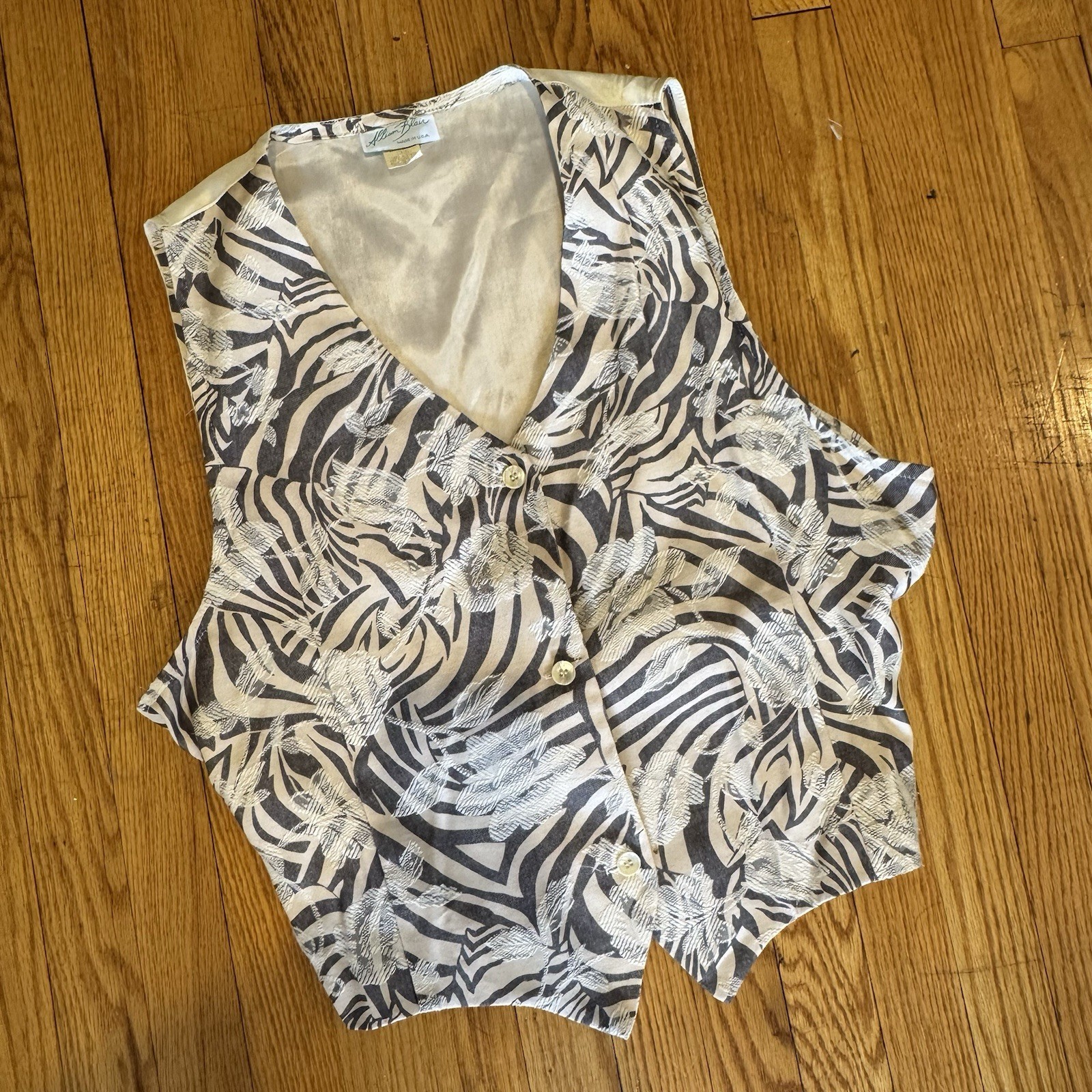 Vintage Allison Blair Graphic Vest With Floral Animal Print Embroidery Size XL