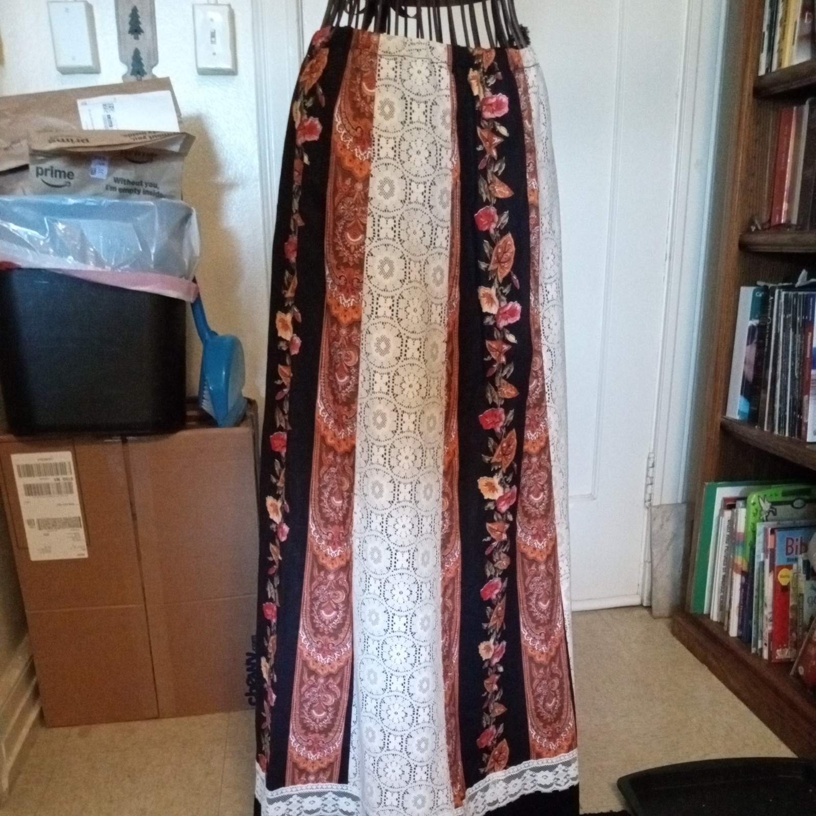VTG 60s 70 TUMBLEWEEDS Patchwork Maxi Skirt Prairie Cottage Core Boho Lace Lined