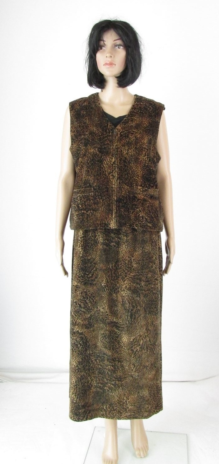 Vintage 90s Cheetah 2 piece Set Skirt zip Vest Minimalist Jones New York SZ L