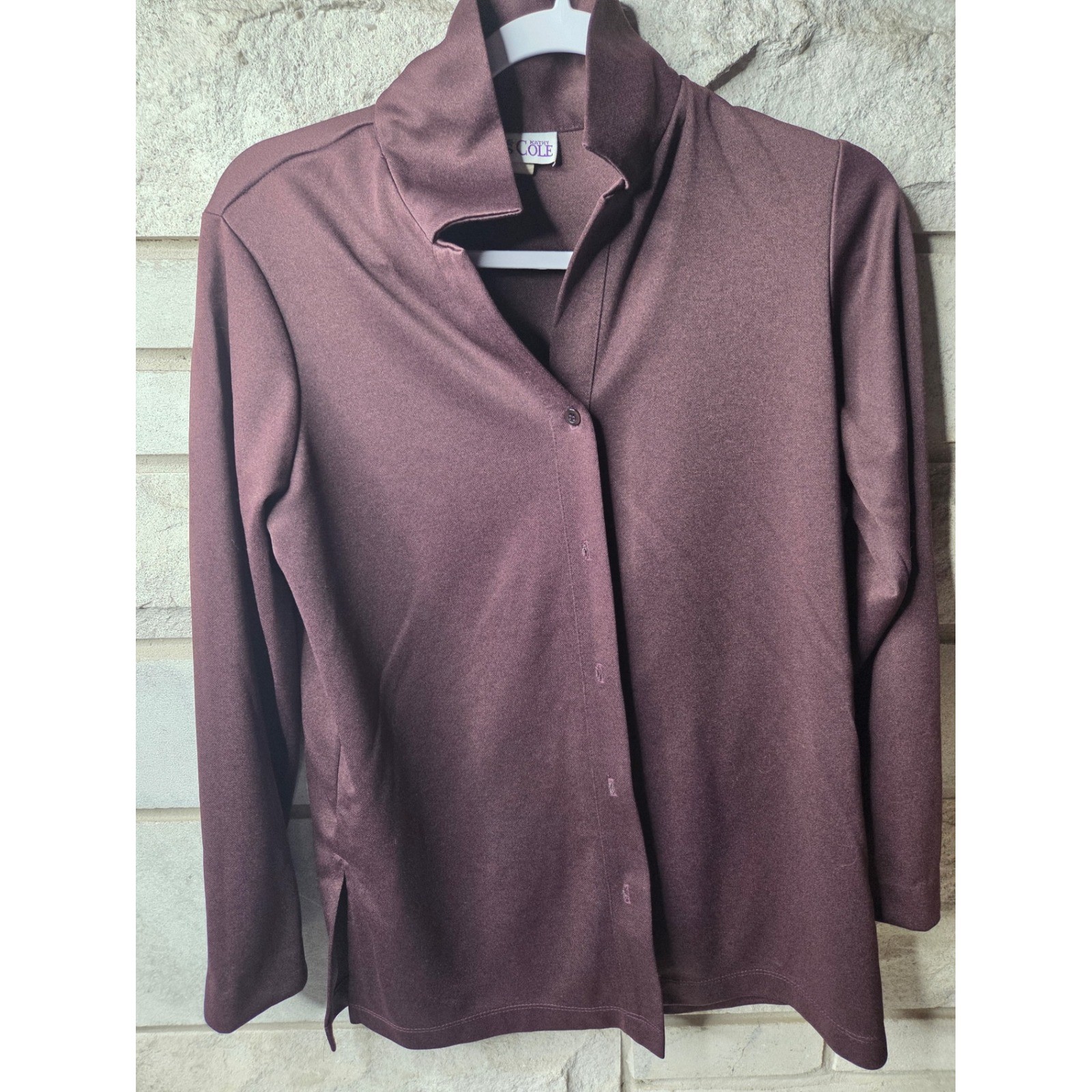 Michael Kathy Mims Cole Vintage Burgundy High Neck Button Up Top S65 Women Small