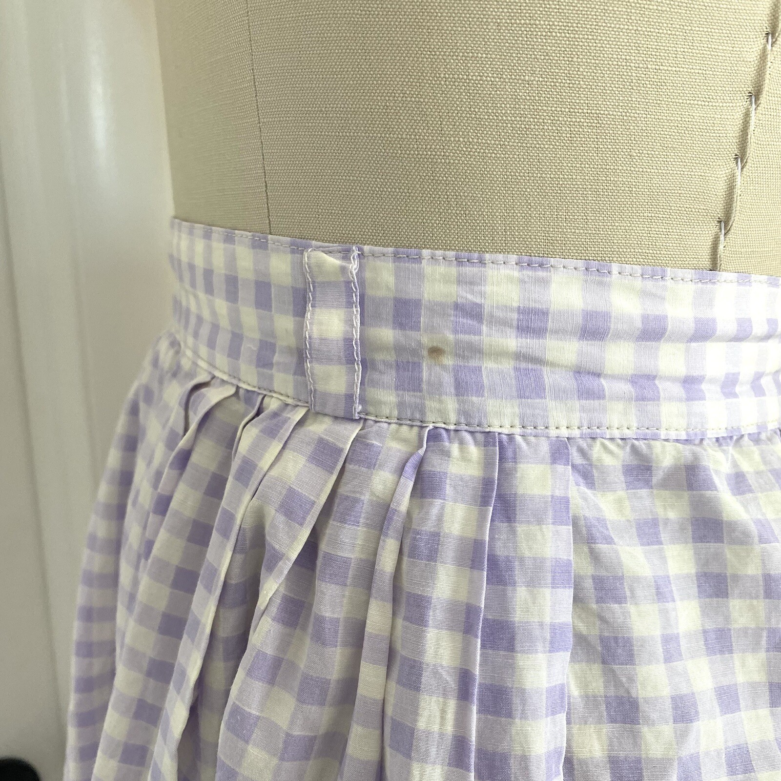 Vintage 50s Lavender Purple Full Gingham Skirt Cute Cottage Core 26&Prime; Waist