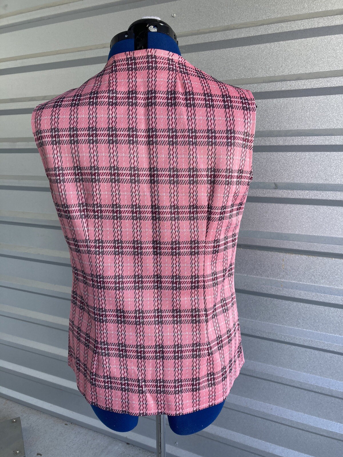 Vintage Pink Plaid Vest Button Down With Pockets 40 Inch Chest Handmade