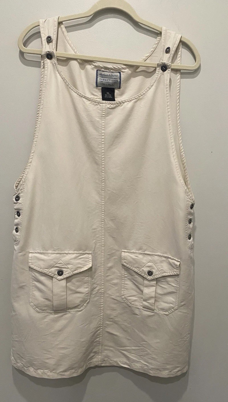Vintage 90s Y2K Overall Jumper Shift Cream Dress XL Prairie Cottagecore Utility