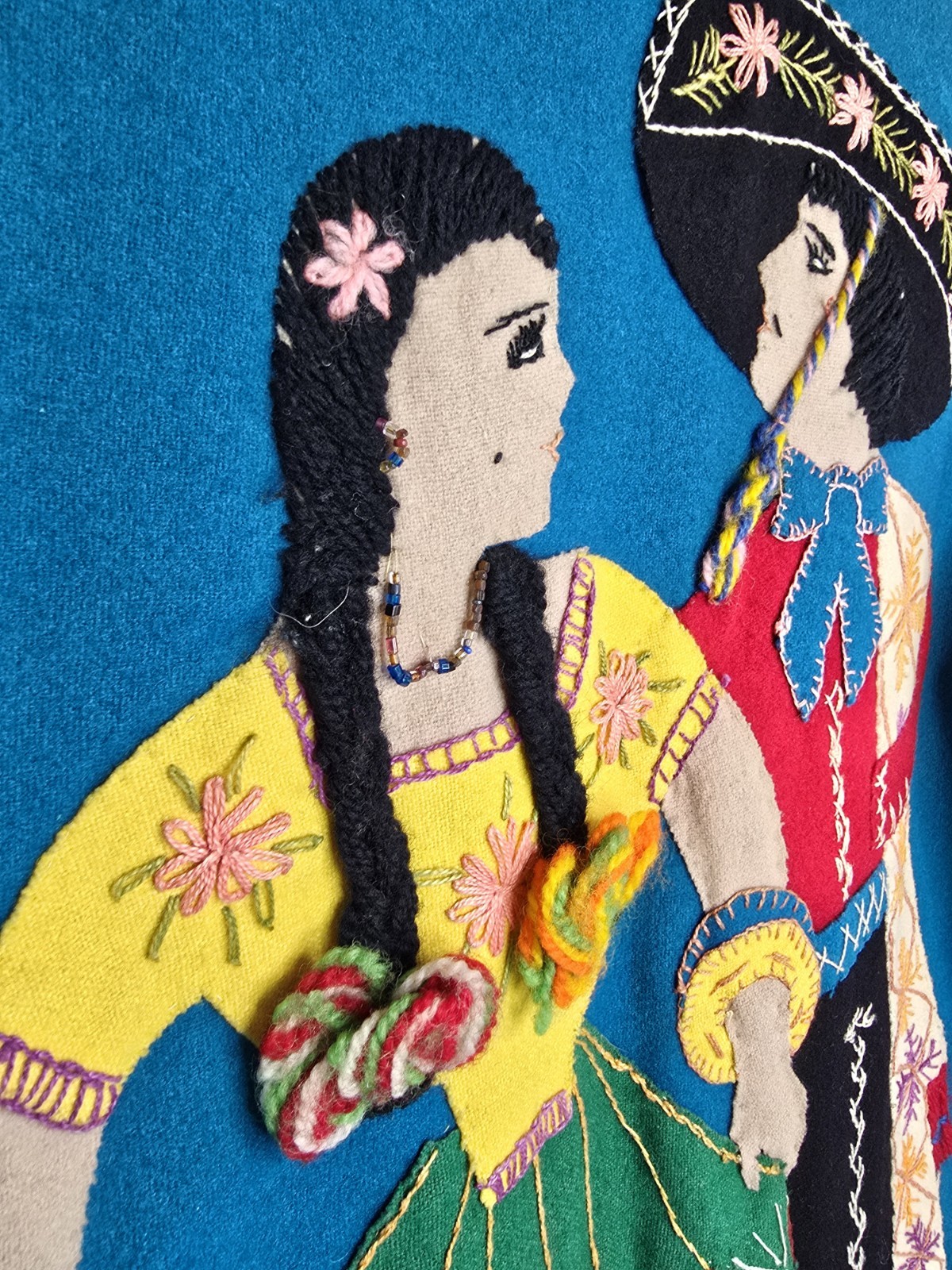 Vintage Mid-Century Lopez Mexican Wool Embroidered Souvenir Jacket – Teal As-Is