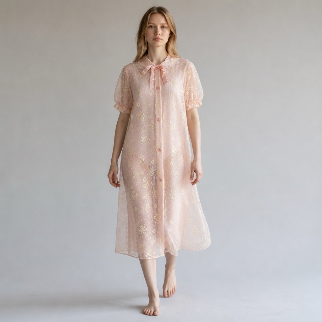 VTG JCPenney Elegant Sheer Chiffon Peignoir Robe Lingerie Nightgown Large 14