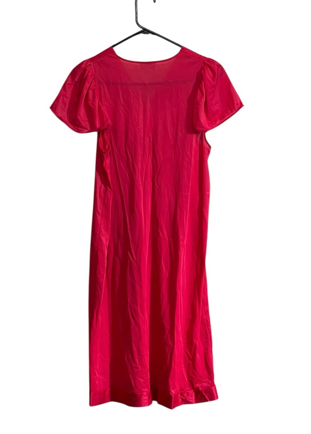 Vanity Fair Cap Sleeve Pink Nylon Nightgown Lace V-Neck Vintage USA Small