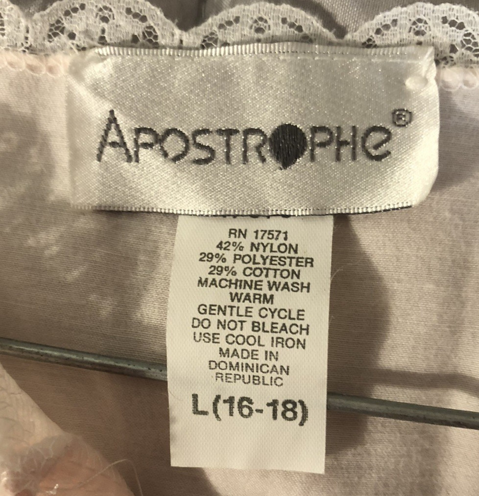 Vintage Sears Apostrophe Nightgown Womens Size L 16/18 Pink Embroidered Lace NEW