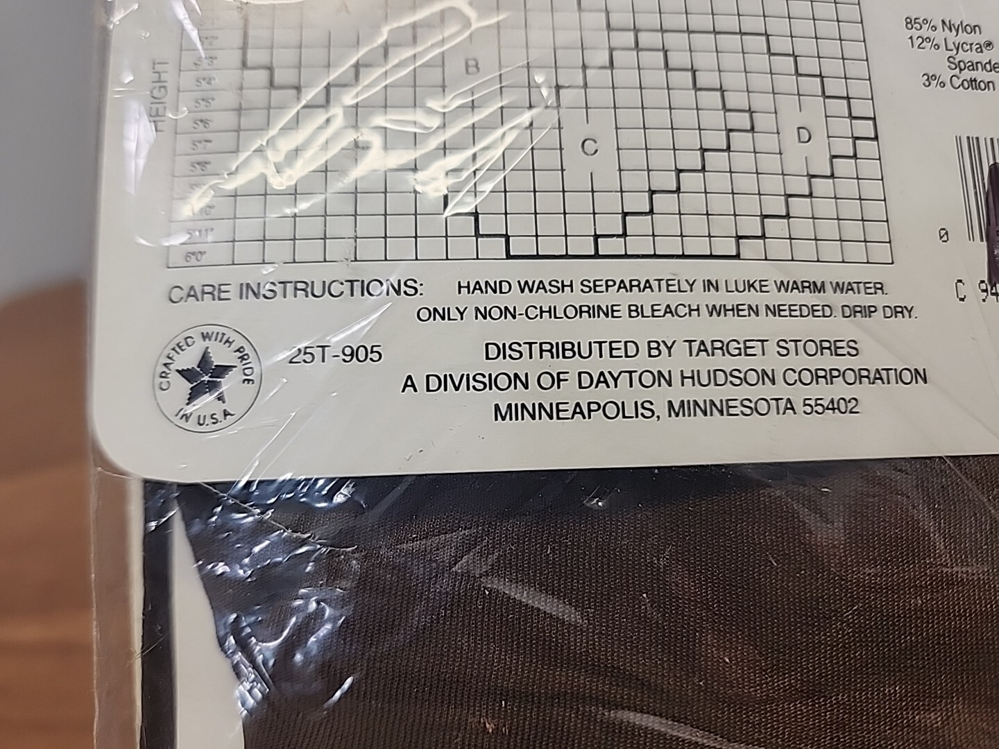 New Vintage Target Sheer Light Support Panty Hose Dark Brown Nylon Lycra Cotton
