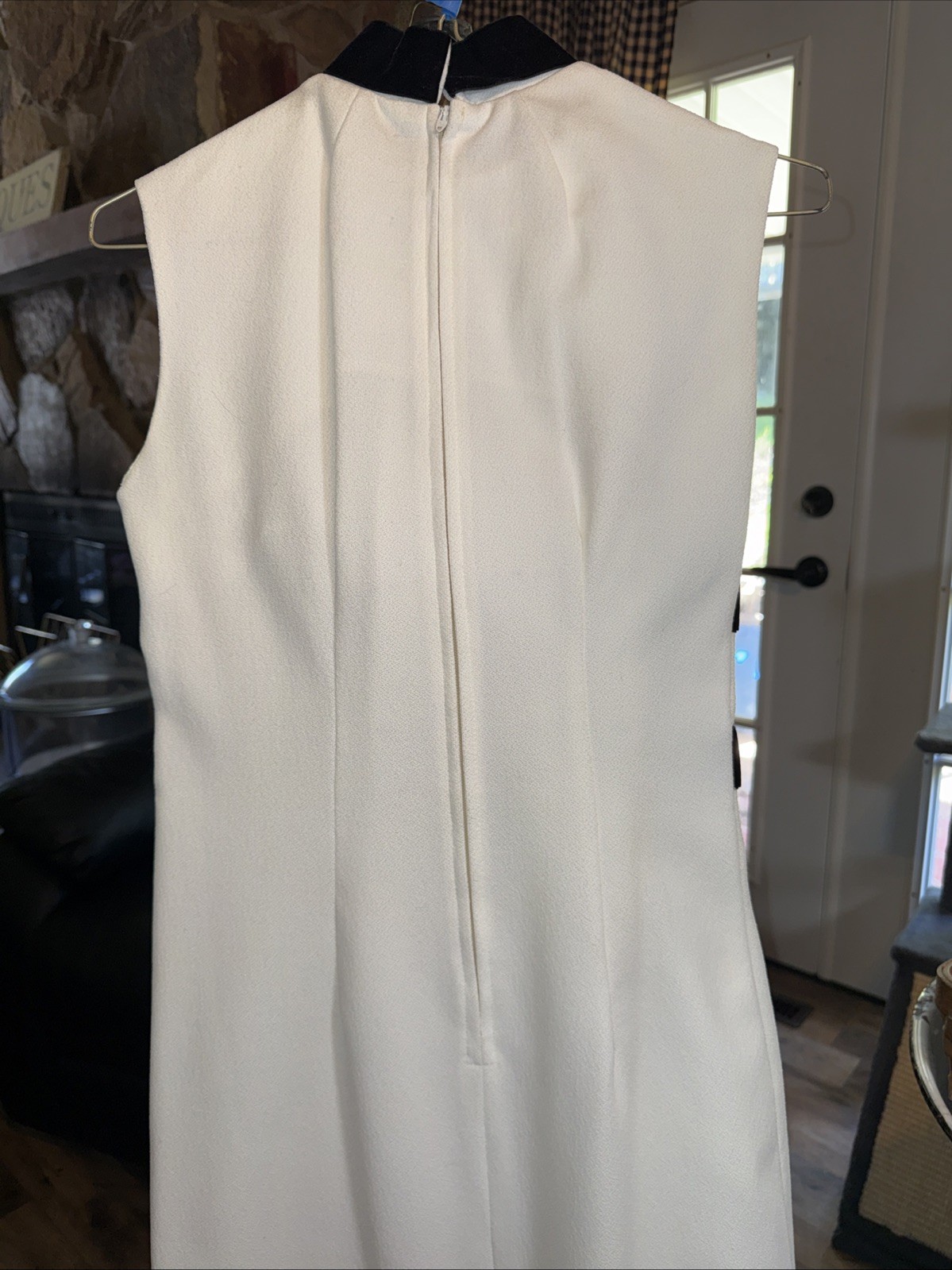Vintage 1960s 1970s Slimming Poly/Rayon Blend Column Sheath Dress Velvet Trim