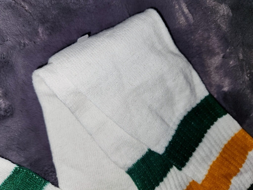 VTG 80&rsquo;s 2 Thick Stripe Tube Socks 23&Prime; long Standard Size Green Yellow White NOS