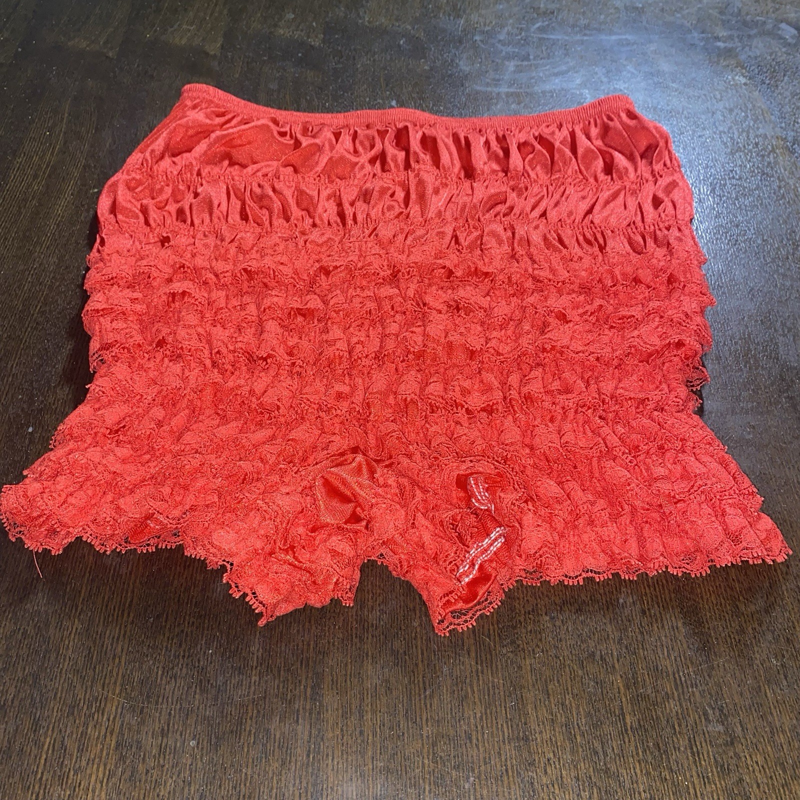 Vtg Malco Modes Red Ruffled Lace Cotton Pettipants Bloomers Panties EUC Medium