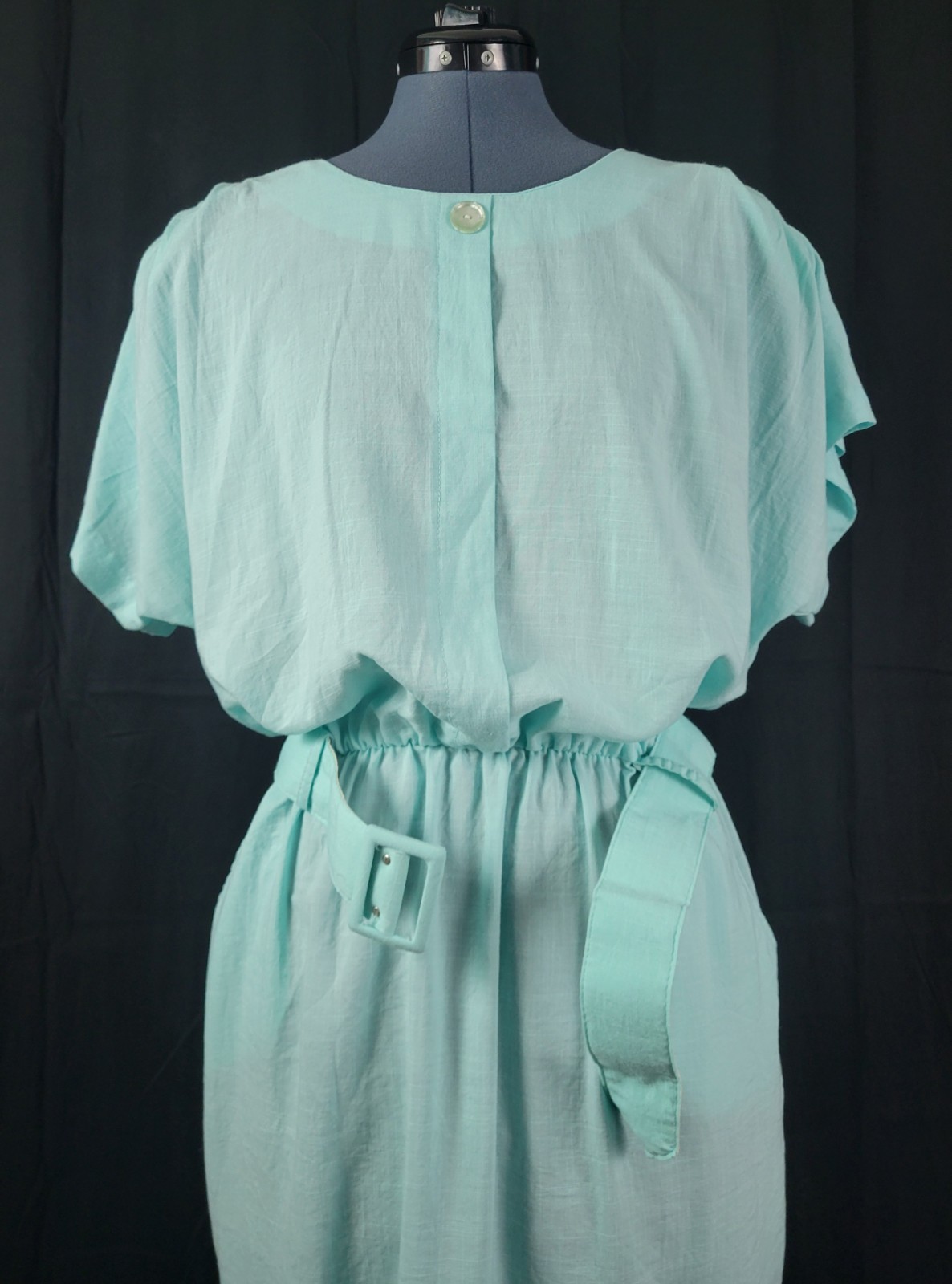 Vintage Stuart Alan Mint Green Blouson Dress w Slim Skirt & Belt Size 18