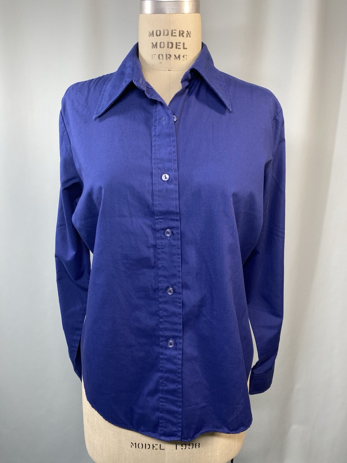 Vintage Women&rsquo;s Blouse Top Shirt SIZE EXTRA LARGE XL 18 blue long sleeve 70s