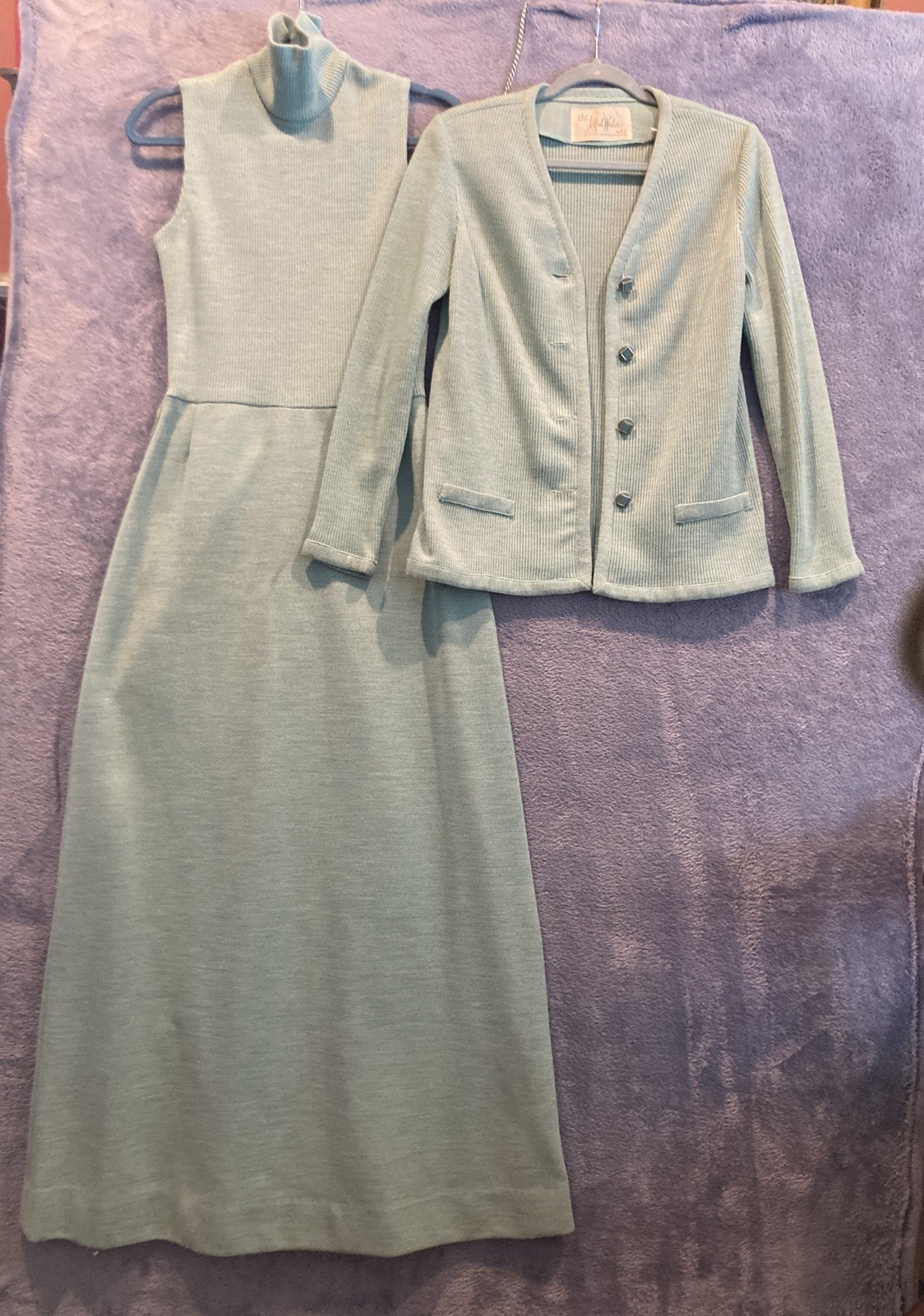 Alfred Werber 2pc Vintage 60s Green Sweater Knit Dress Jacket Set