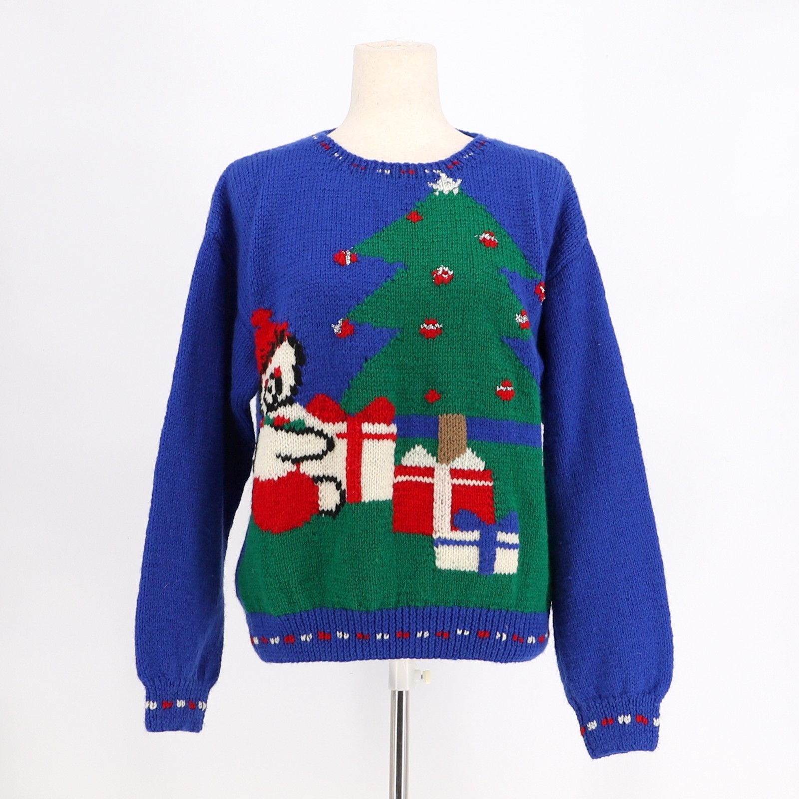 NEW ALLEN SOLLY 90s Wool Christmas Sweater Teddy Bear Tree Jumper Size M