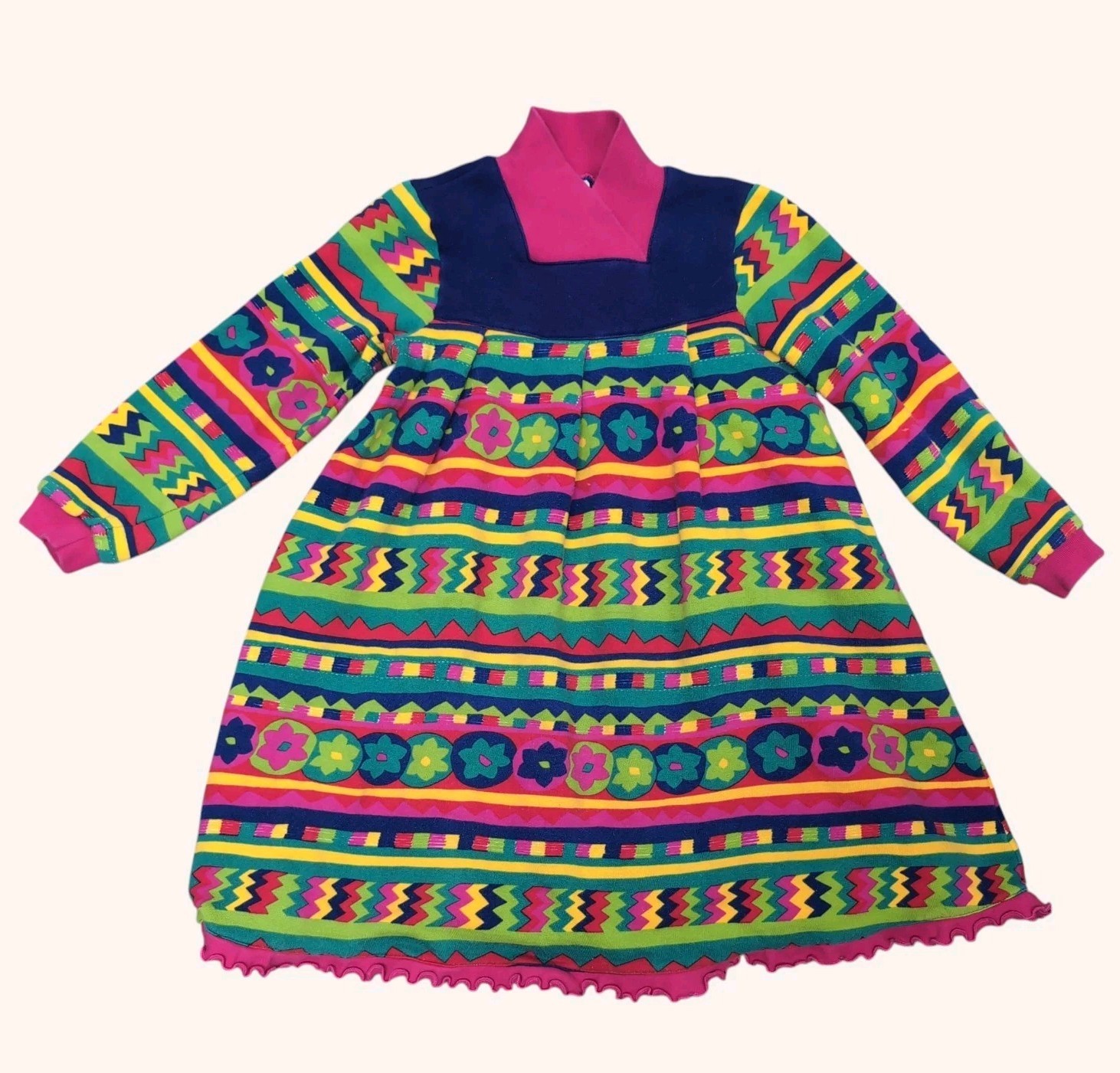 Vintage United Colors Of Benetton Dress Colorful Floral Made In Italy Cotton