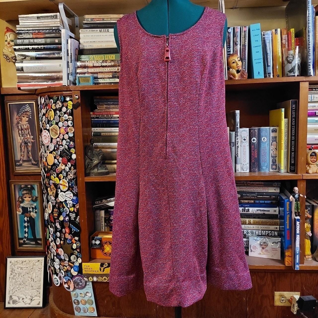 Vintage red, blue, and white zip house dress