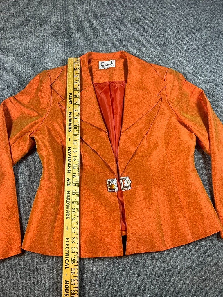 Elizeh New York Paris Orange Shantung Rhinestone Evening Jacket Womens 12
