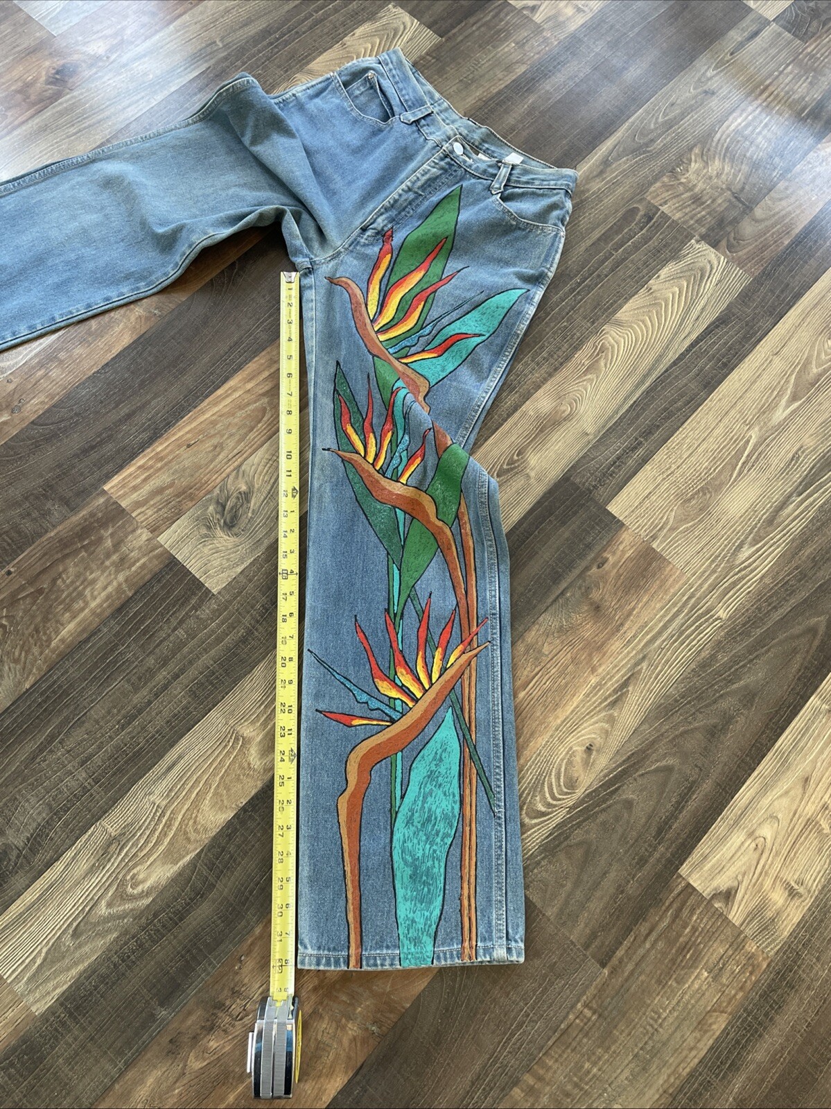 Brittania Jeans Custom Painting Size 13 (W26 L32) Birds of Paradise