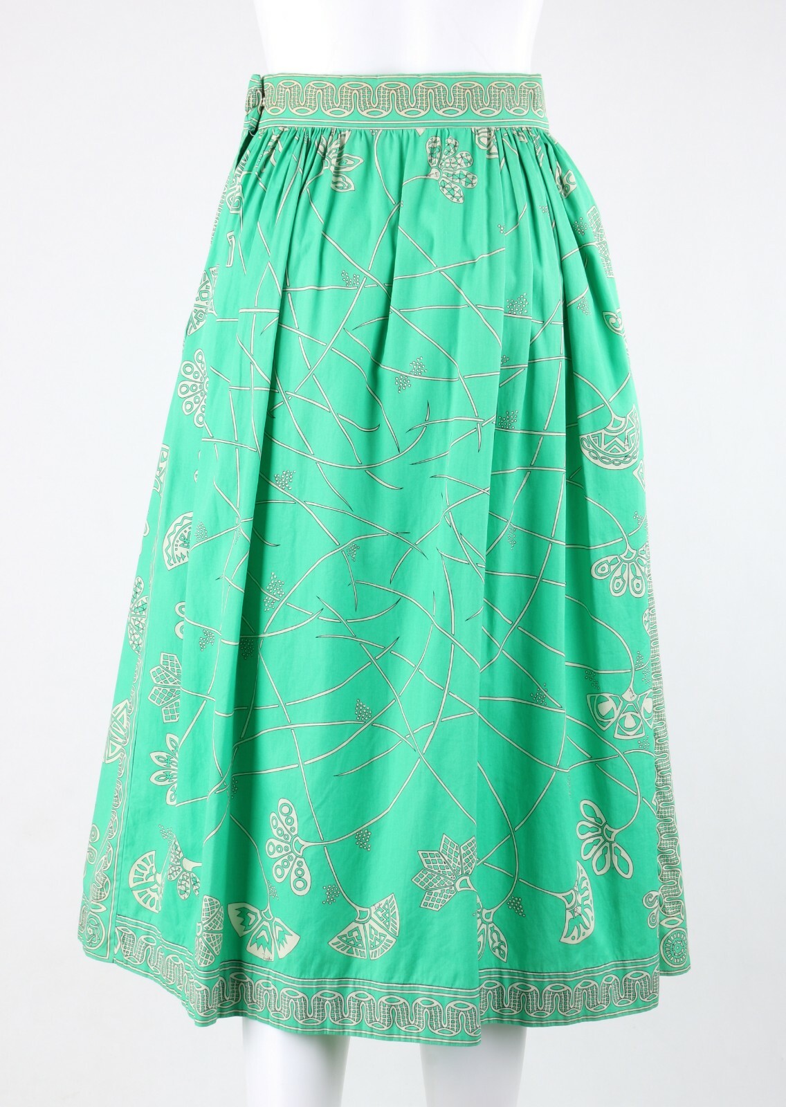 EMILIO PUCCI c.1976 « Chad » Print 2 Pc Green Cotton Shirt Skirt Dress Set