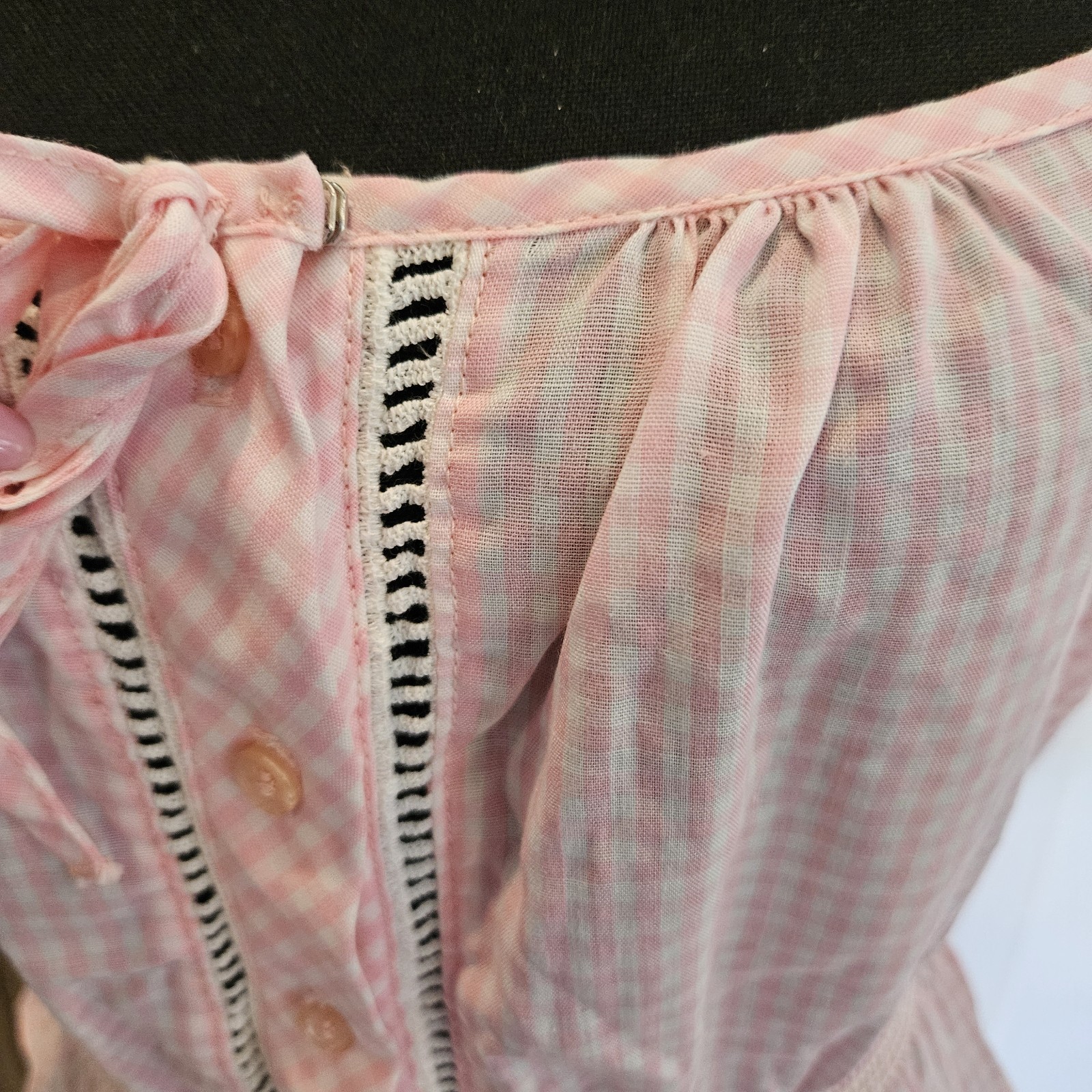 VTG 70s Bobbie Brooks Sleeveless Button Up Pink Gingham Halter Top Elastic Waist