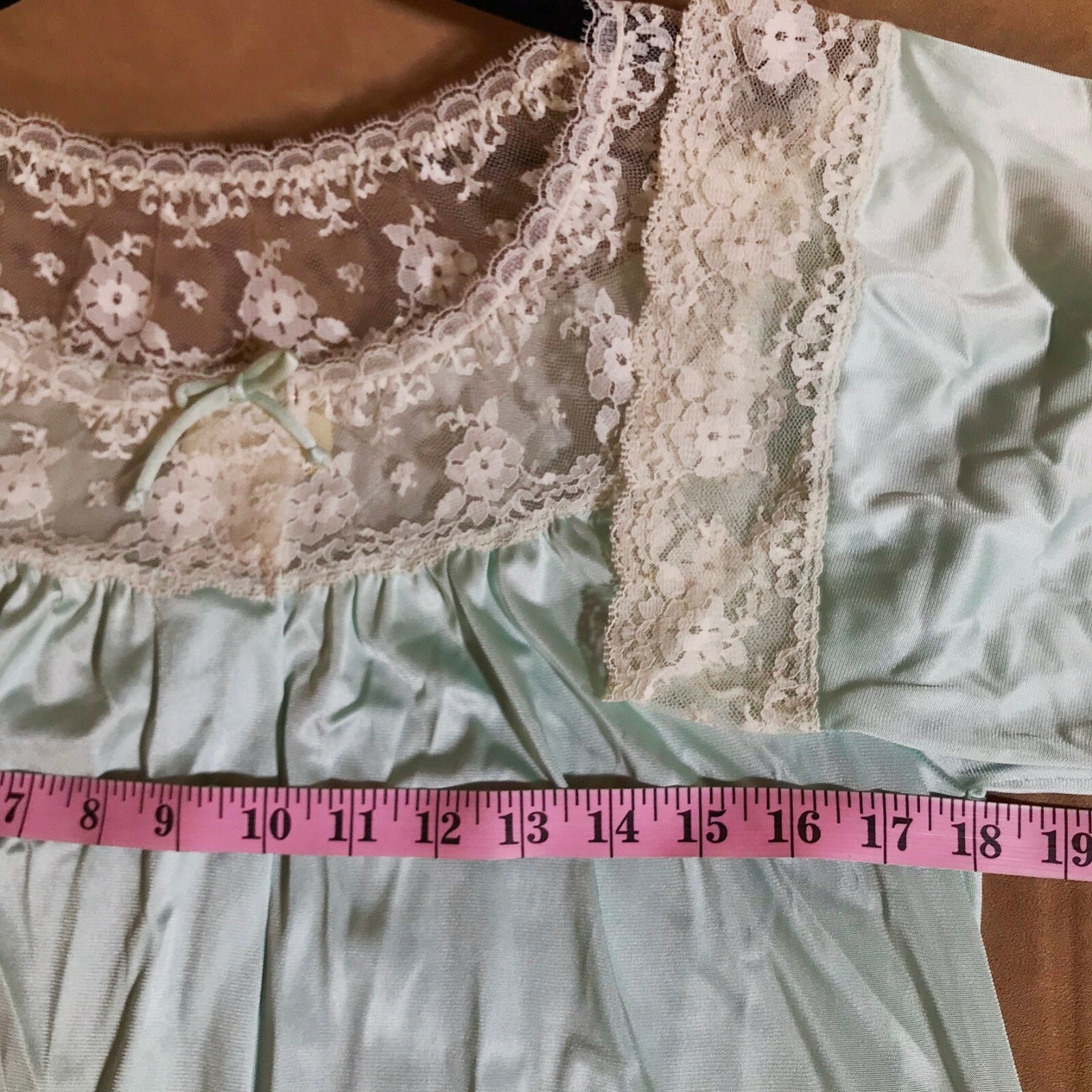 JC Penney Robe Full Length Vintage Minty Green Ivory Sheer Lace Size P