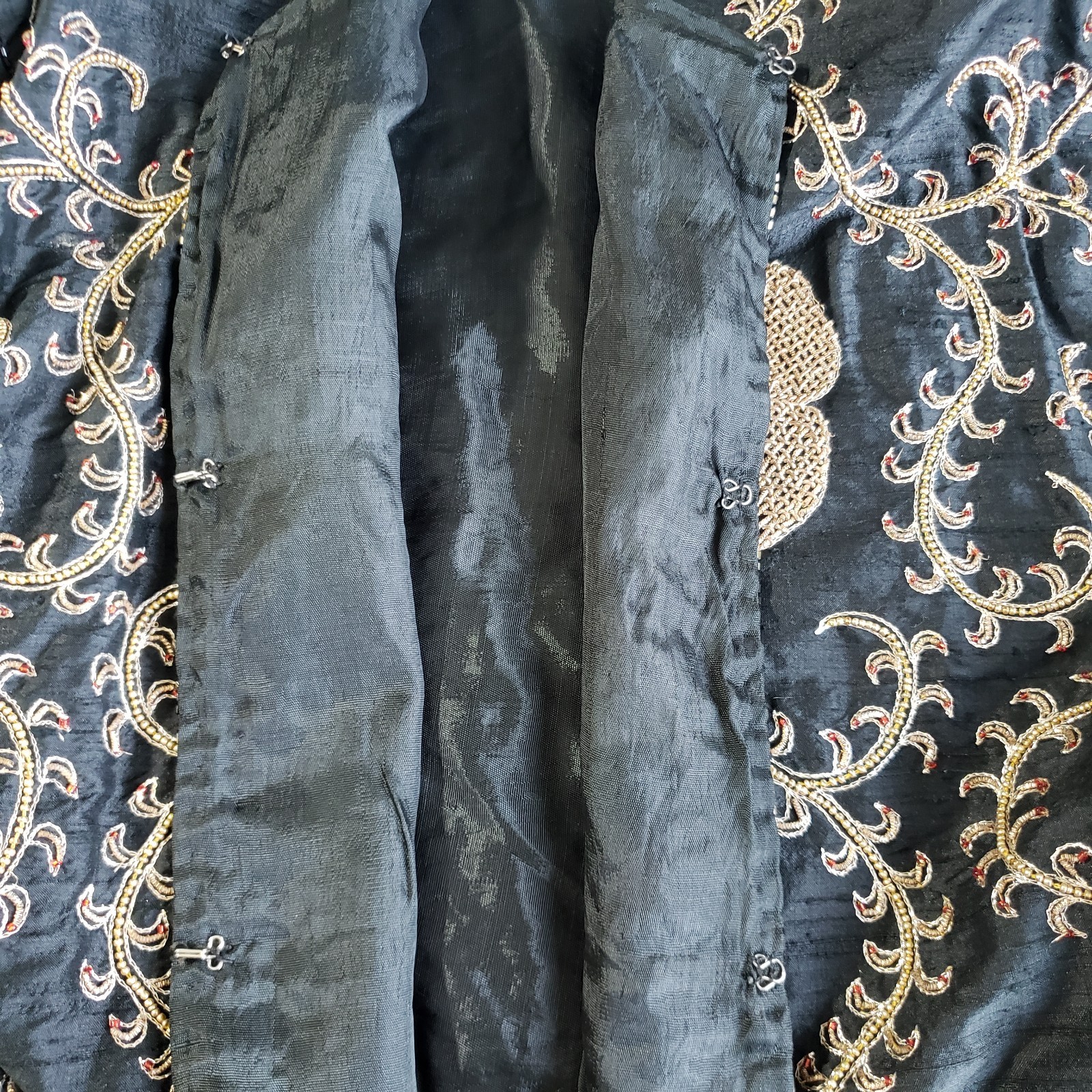 Vintage Starlight Evening Jacket XXL Black Silk Gold Beading Embroidery Handmade