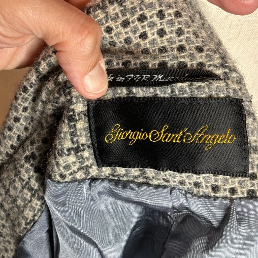 Giorgio Sant’ Angelo Grey Wool Tweed Plaid Pea Coat Size 12