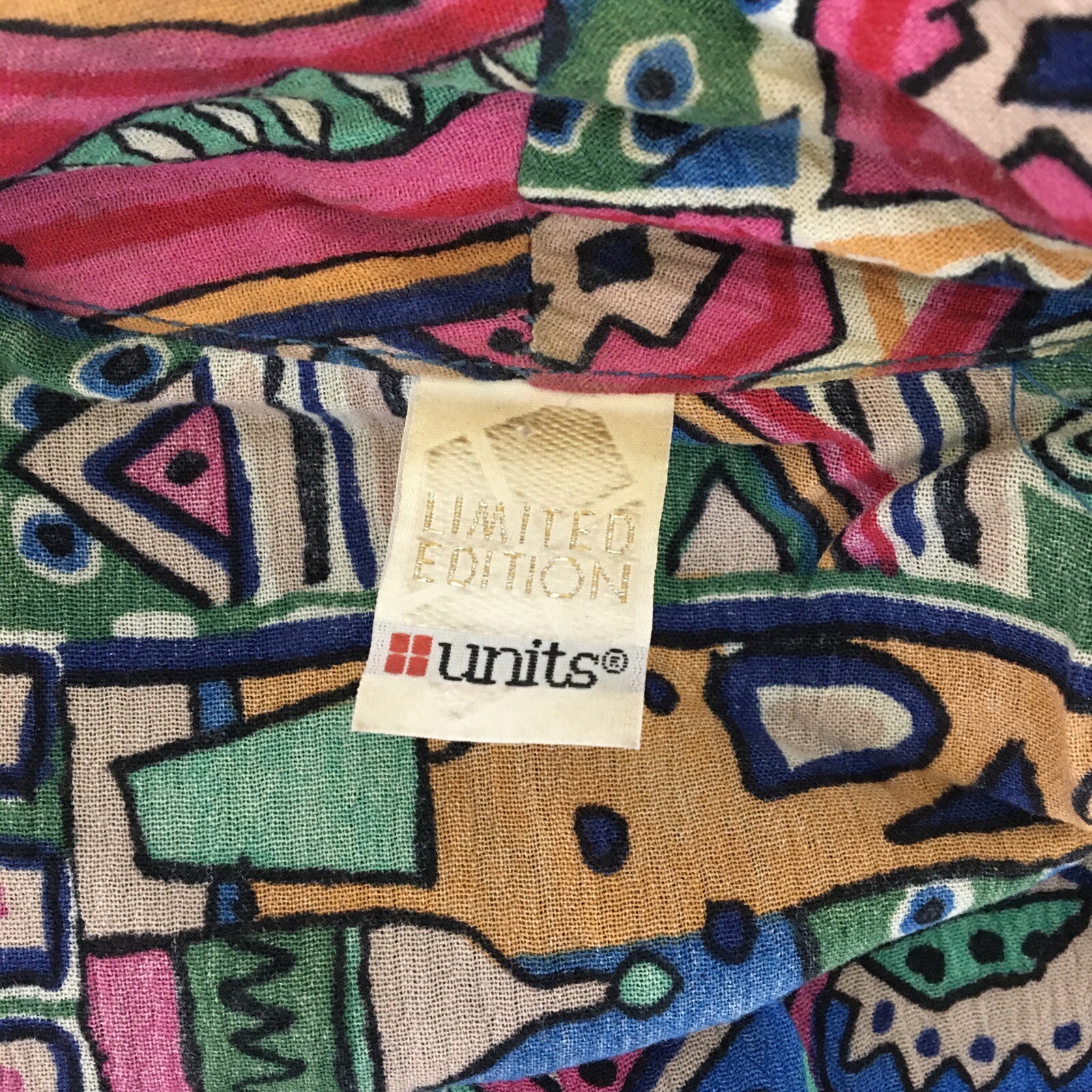 VTG 80S UNITS LIMITED EDITION Geometric Loud Slub Boyfriend Blazer Oversized OS