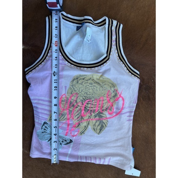 Vintage Jeans De Christian Lacroix Graphic Tank Top Floral Butterfly Size S