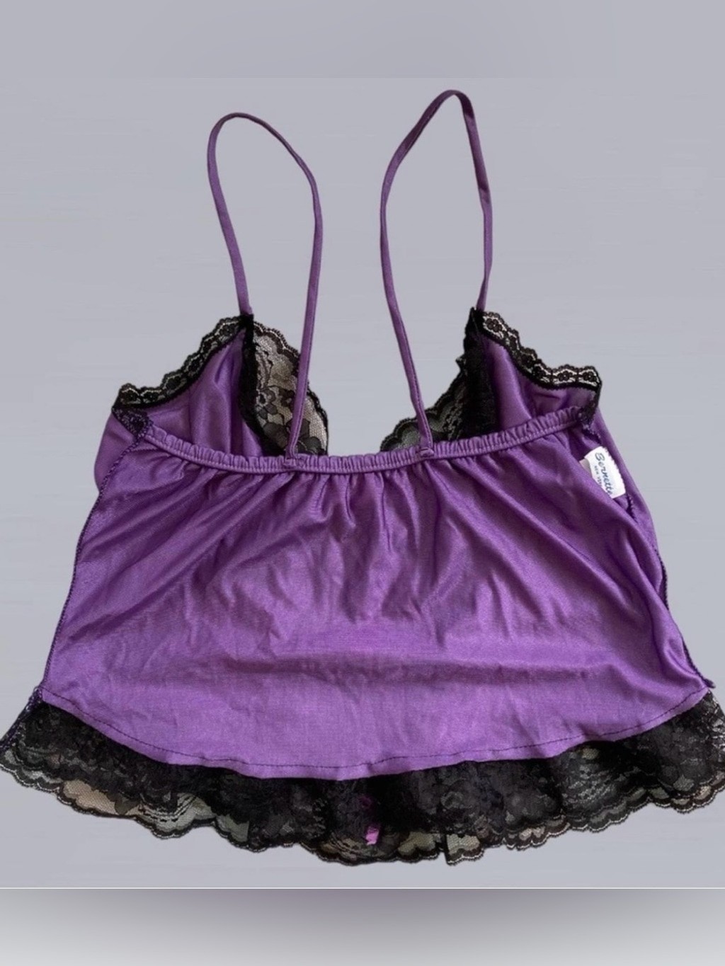 60s Bernette Purple Black Lace Cami Dark Fairy Goth Whimsigoth Slip
