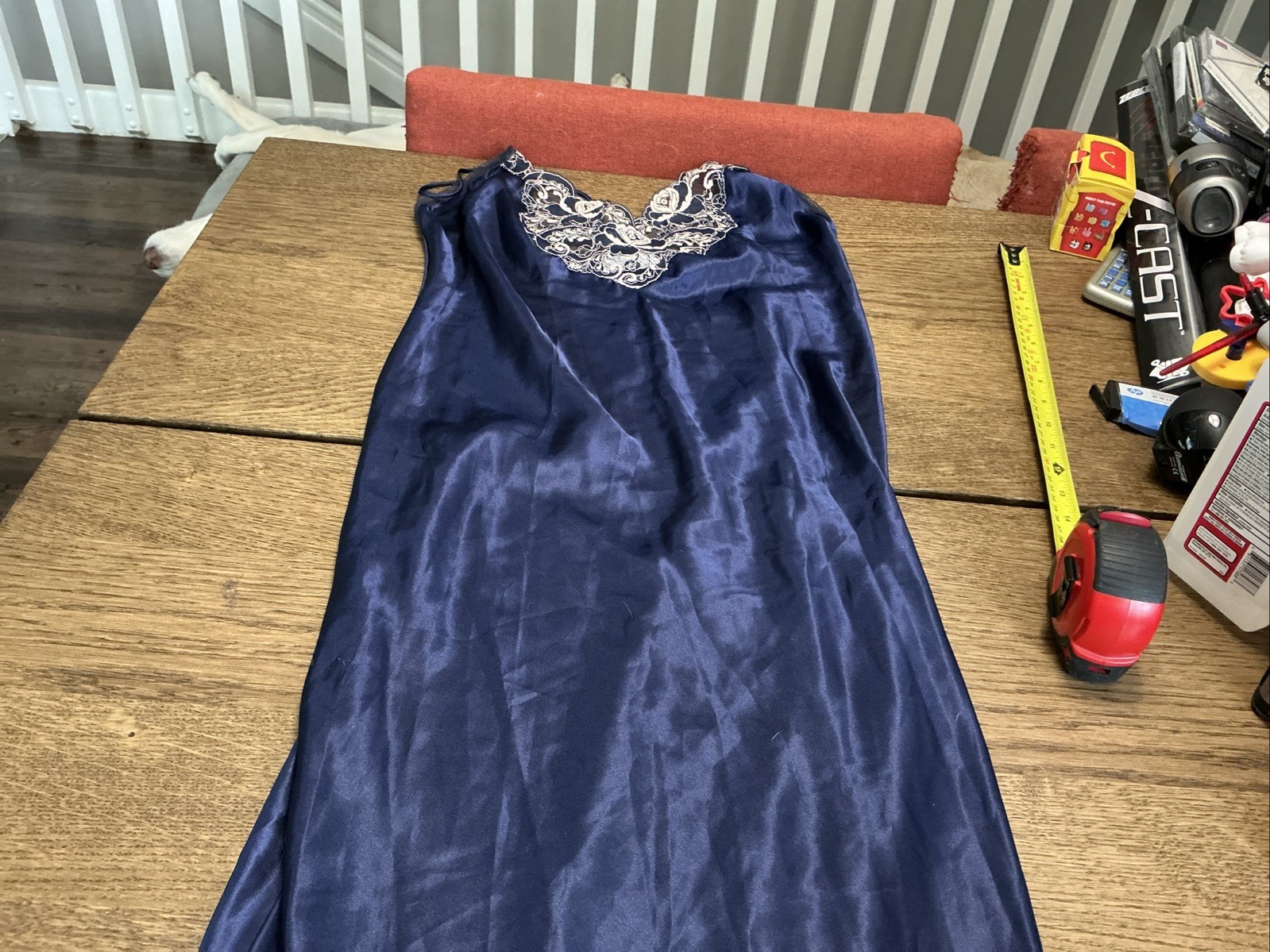 Vintage Val Mode Lingerie Nightgown Dark Blue Slip dress Feminine-Size Small