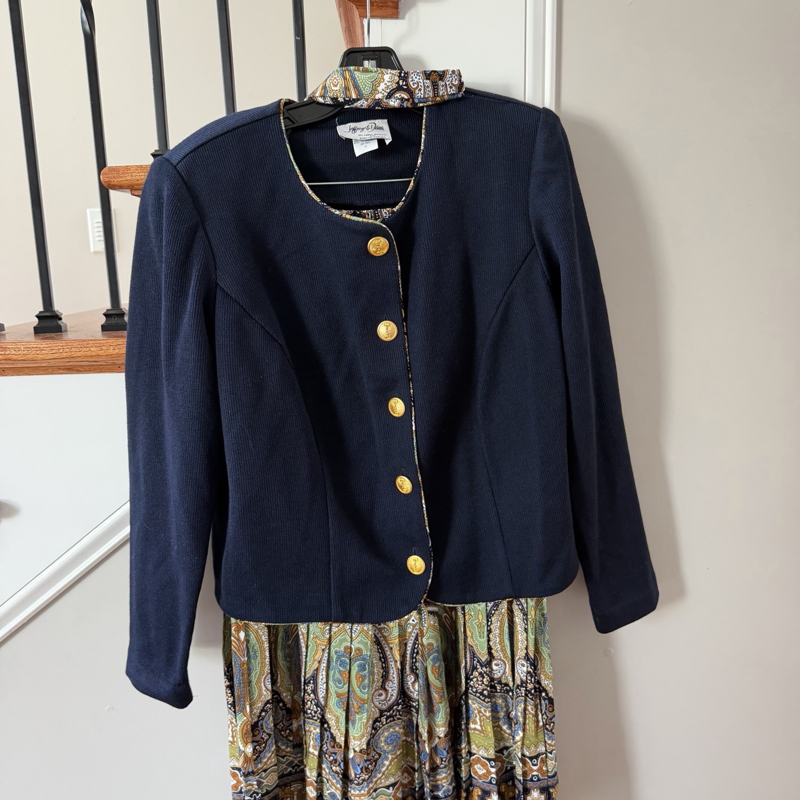 Jeffrey & Dara Vintage 3 Piece Set with Paisley Trim & Gold Buttons Size 14 NWT