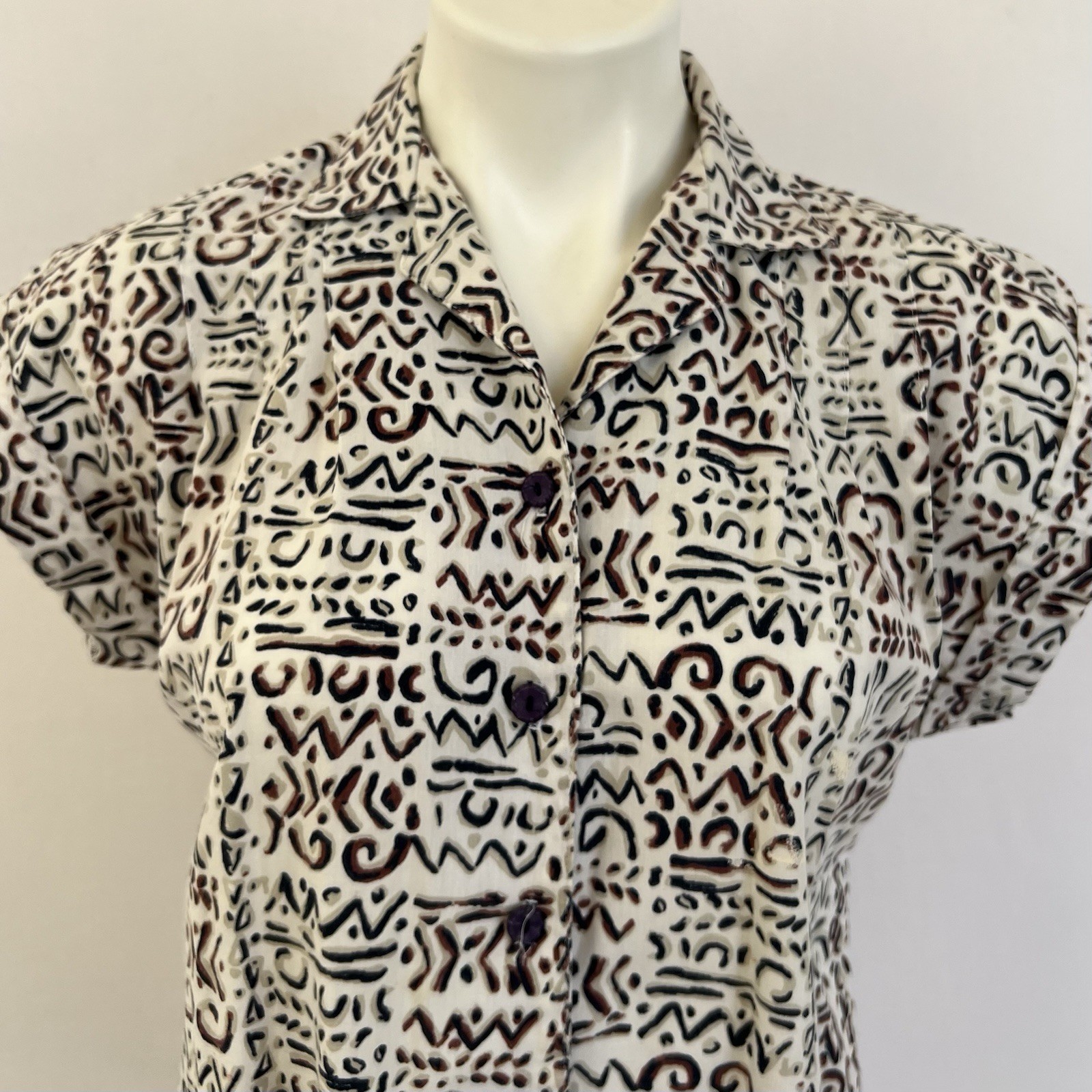 Vintage 80s Caliche Geometric Print Button Up Casual Shirt Sz S Bold Eclectic
