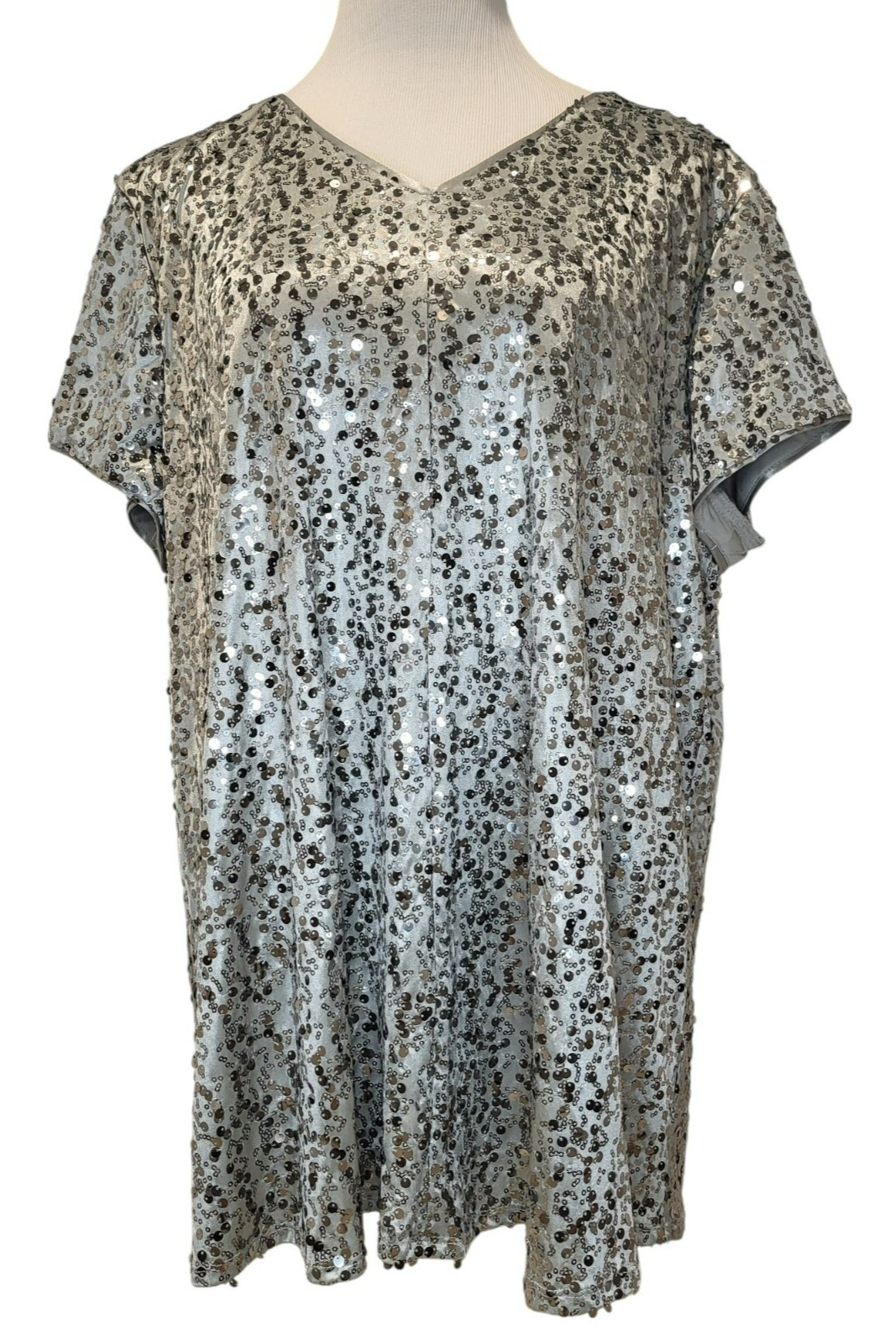 Vintage Roaman&rsquo;s Silver Sequin Sparkle Disco Glitter Glam Blouse Top Shirt 22W