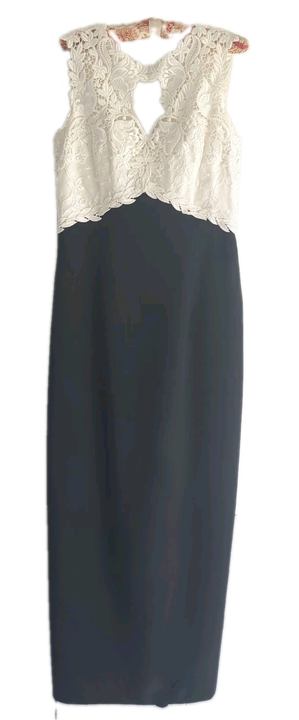 Vintage Scott McClintock Black White Maxi Dress Lace Top Made In USA Size 12