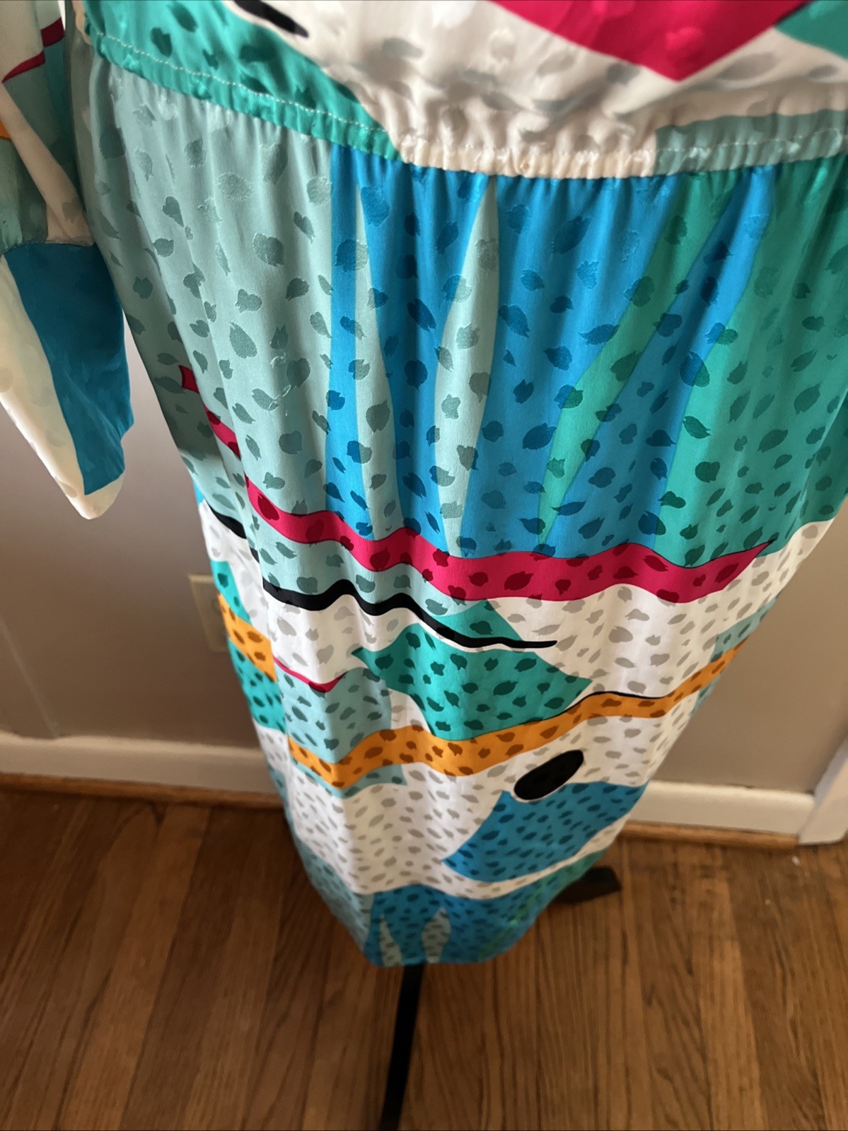 Vintage AP Ltd 100% Silk Size 10 Made In Korea 80s/90s Colorful Stretchy Waist