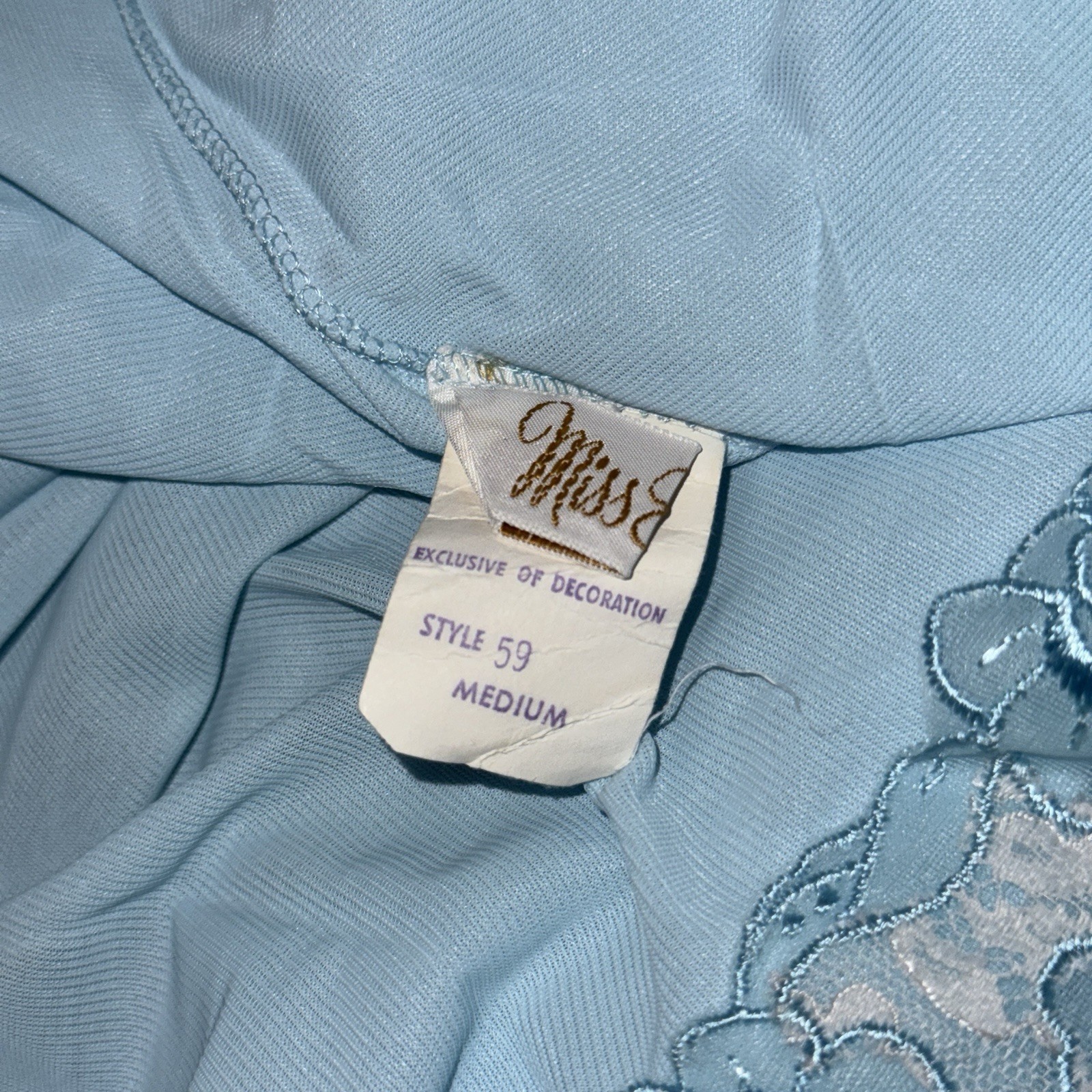 Vintage Miss Elaine Nightgown MEDIUM Light Blue Floral Style 59