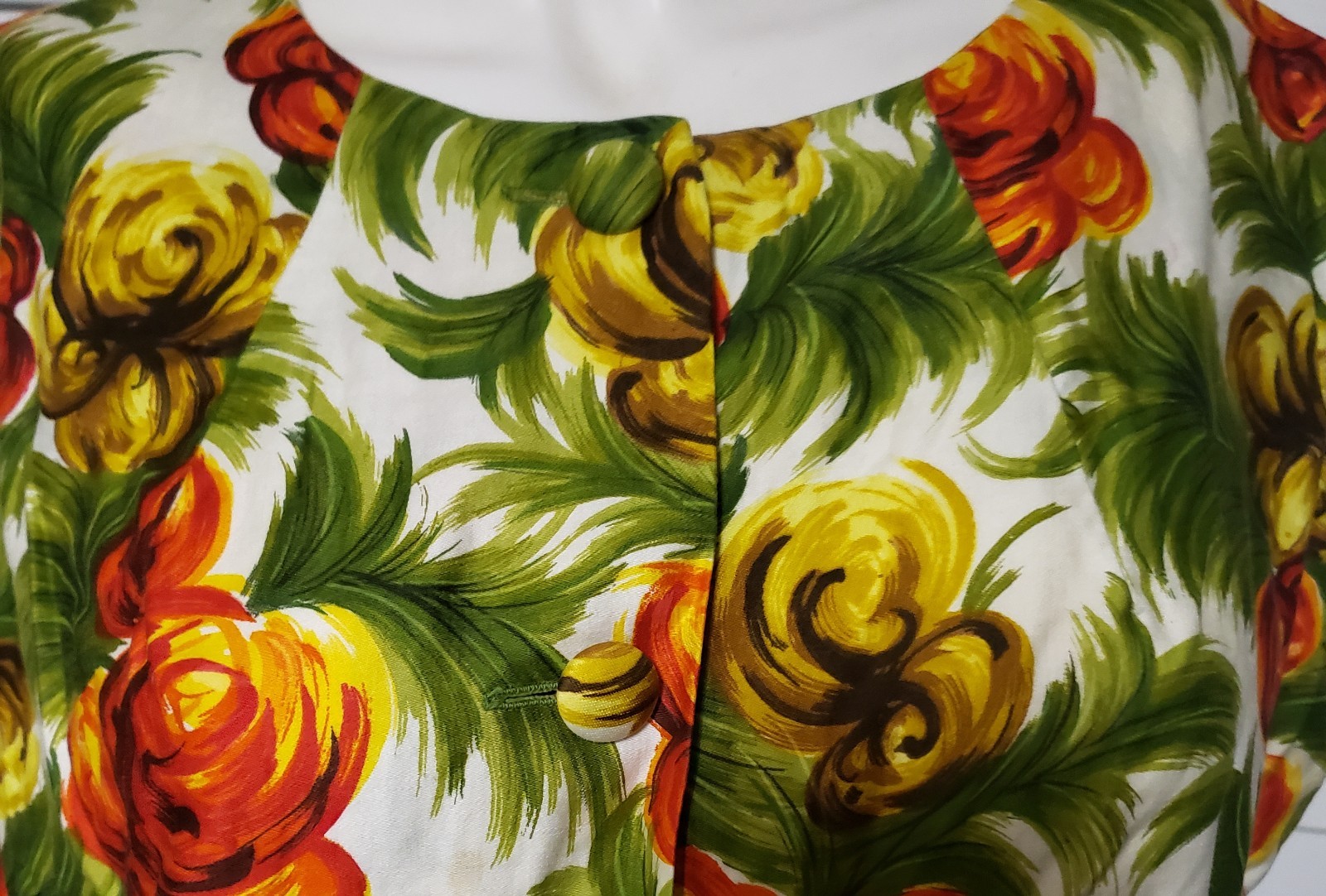 Vintage Royal Surf Button Front Hawaiian Floral Sheath Dress 38&Prime; Bust Sz 14 16 L