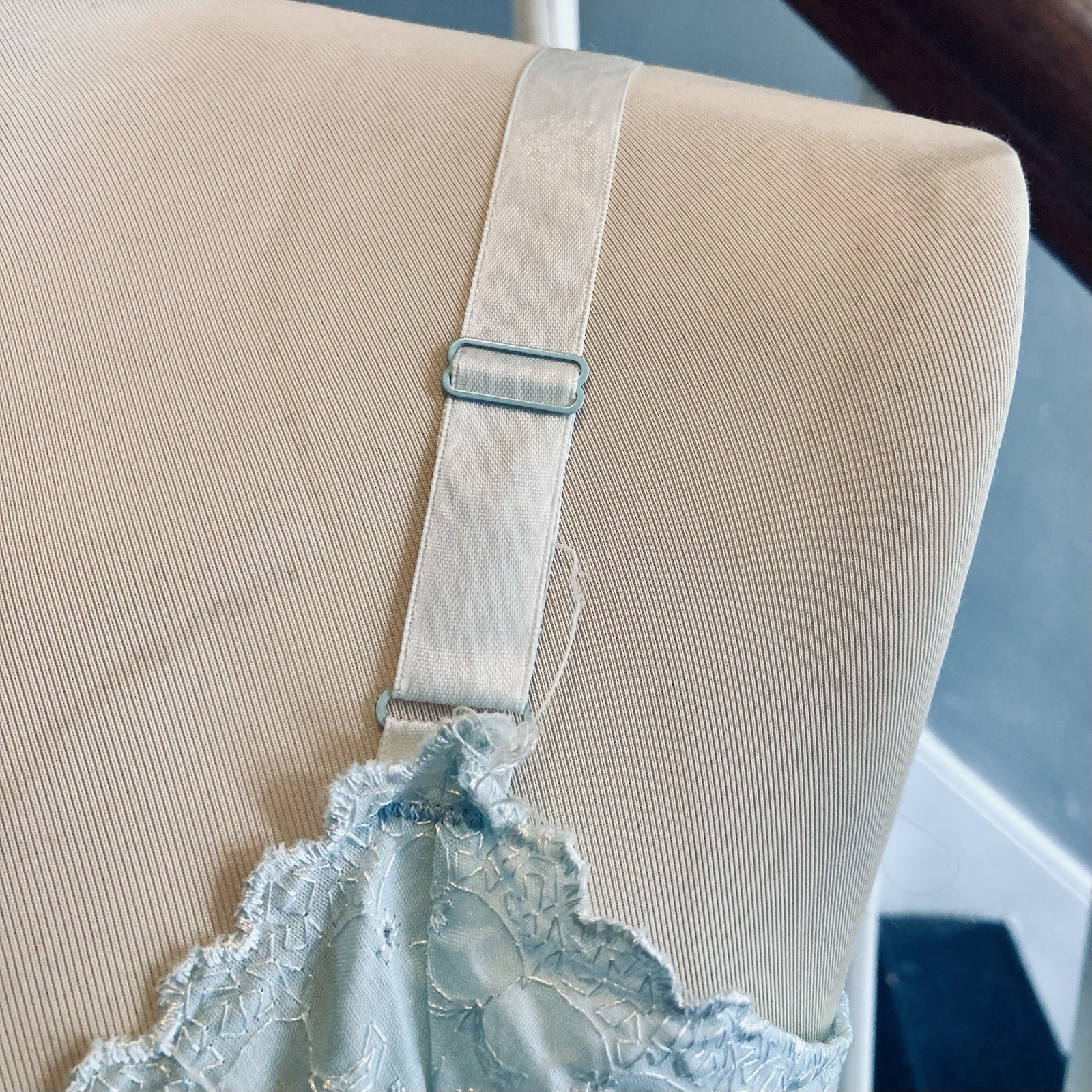 1970s Poly cotton Eyelet Lace Midi Slip Pastel Baby Blue Lingerie Pinup Hippie