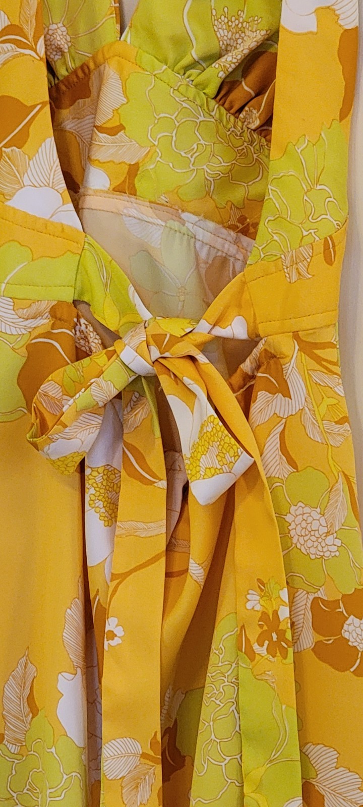 70s Vintage Sunny Yellow Summer Halter Dress With Open Back Ties & Zipper