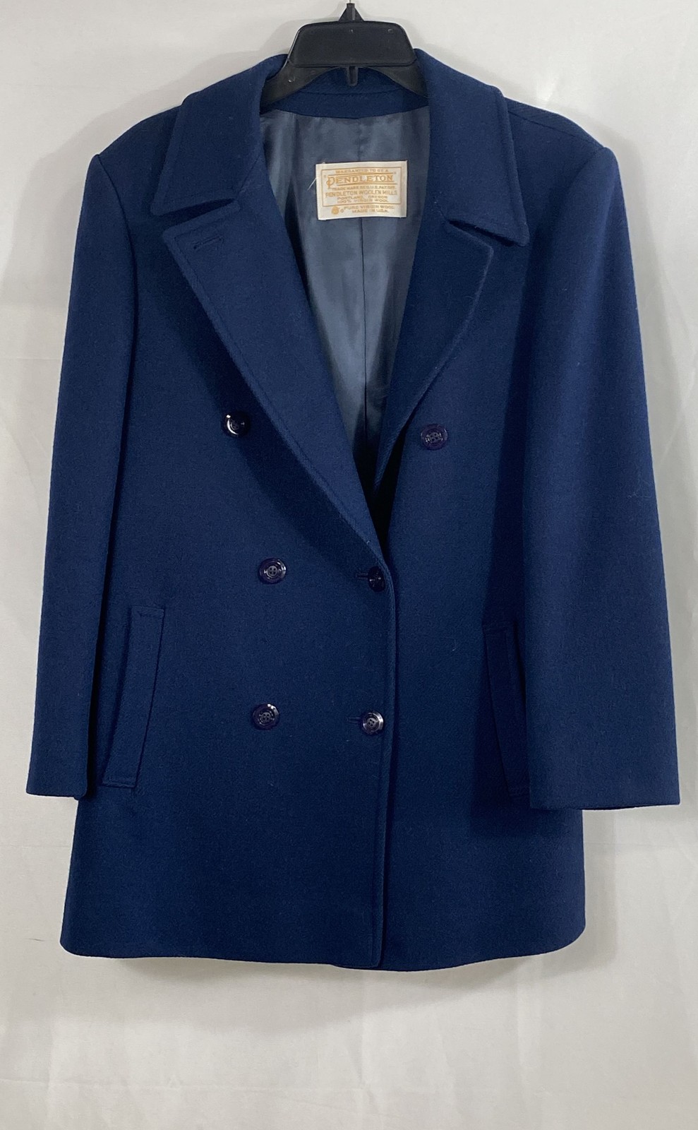 Vintage 80s Pendleton Women&rsquo;s Blue 100% Virgin Wool Pea Coat Jacket USA Sz 12