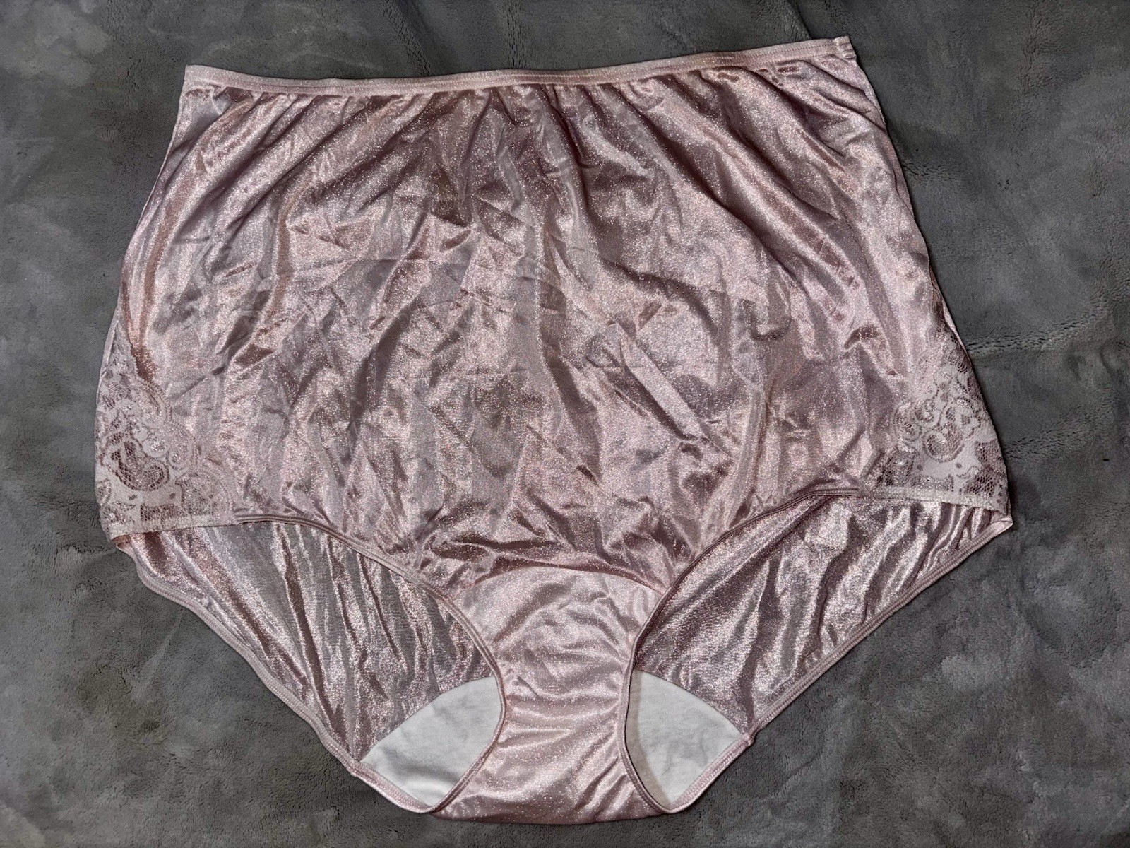 Vtg Shadowline Shiny Nylon & Lace Granny Panty Full Cut Brief Plus 3XL 3X New