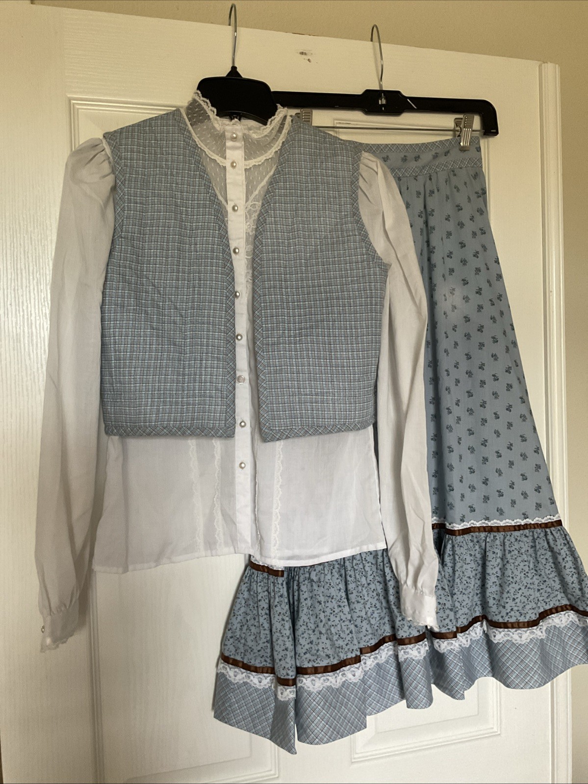 GUNNE SAX PATTERN HANDMADE VINTAGE SKIRT AND QUILTED VEST WITH BLOUSE XS