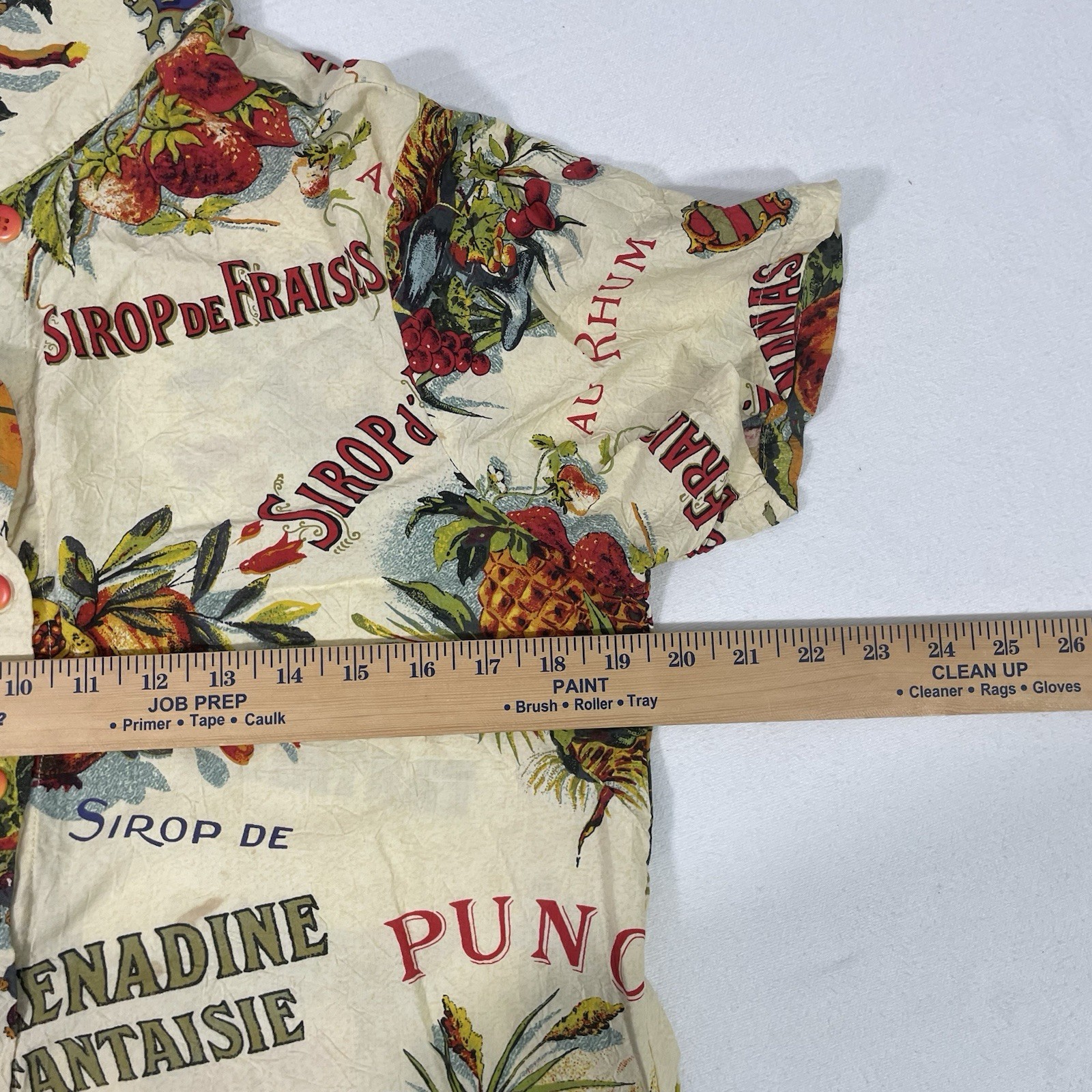 Vtg Jams World Shirt Dress Womens M/L French Fruit-Art Button-Up (REVIEW MEASUR)