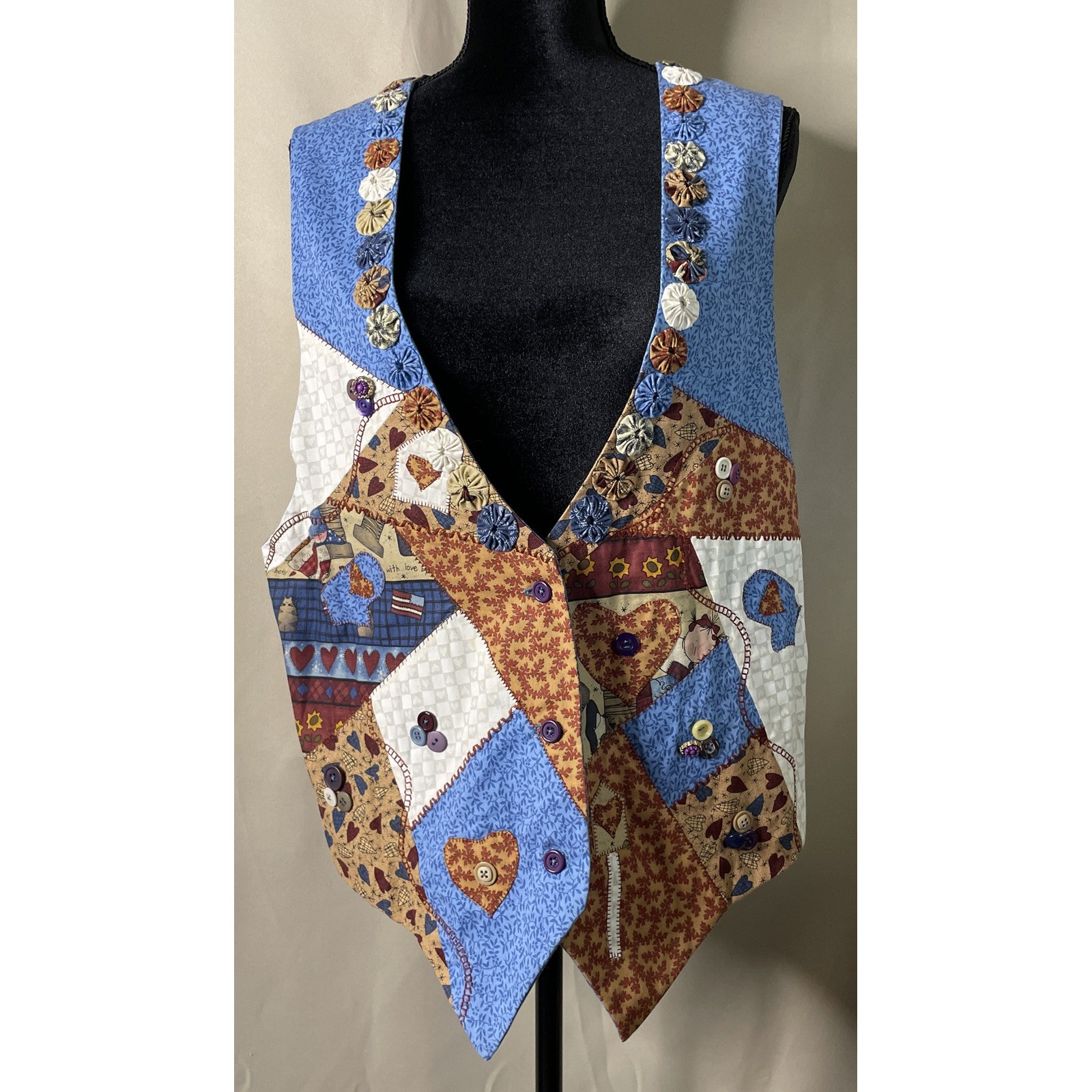Womens Medium Patchwork Vest Multicolor Patriotic Teacher Cottagecore Vintage