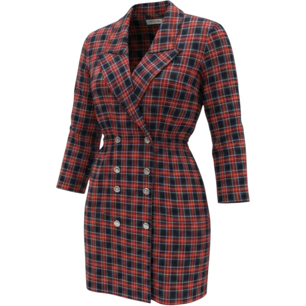 Vintage 90s Fredericks of Hollywood Blazer Dress Womens 7 Red Plaid Dbl Breasted