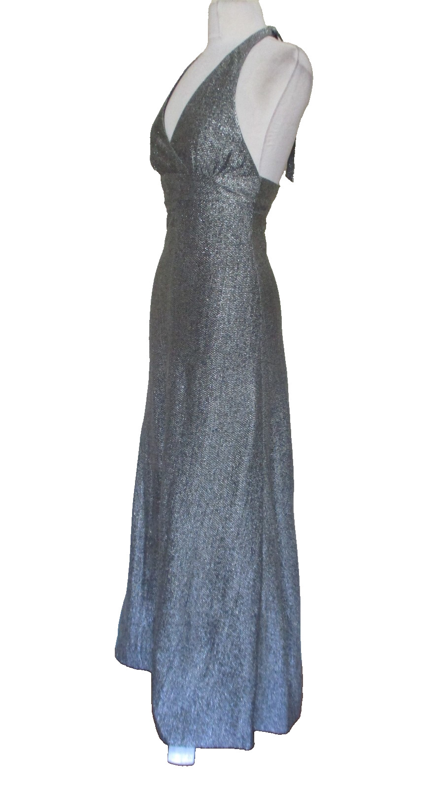 Vtg 60s 70s Young T Halter Maxi Dress XS/S Women Silver Lame&rsquo;