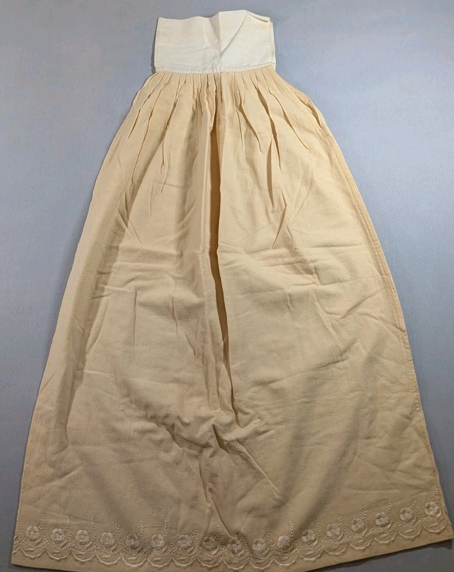 Antique Handmade Embroidered Heavy Weight Linen Petticoat Skirt 16&Prime; Waist